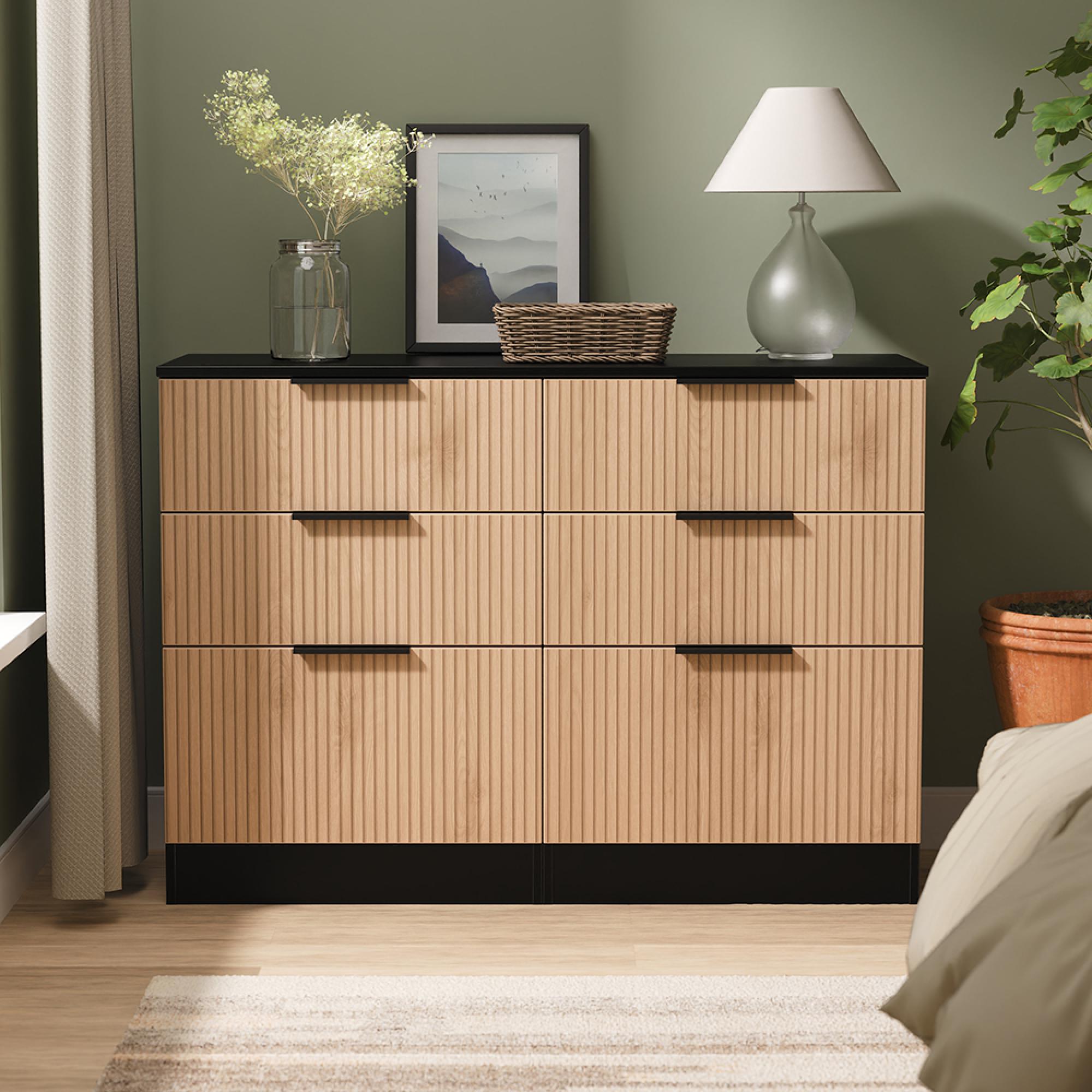 Java Fluted Chest - 6 Drawer - Midi - Natural and Black