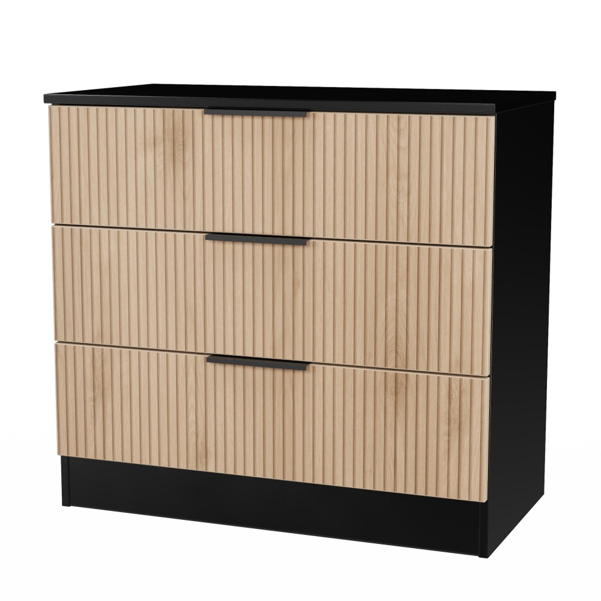 Java Fluted Chest - 3 Drawer - Natural and Black