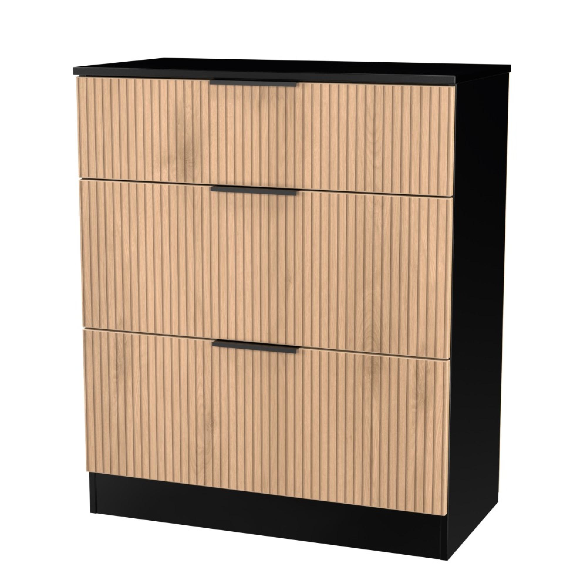 Java Fluted Chest - 3 Drawer - Deep - Natural and Black