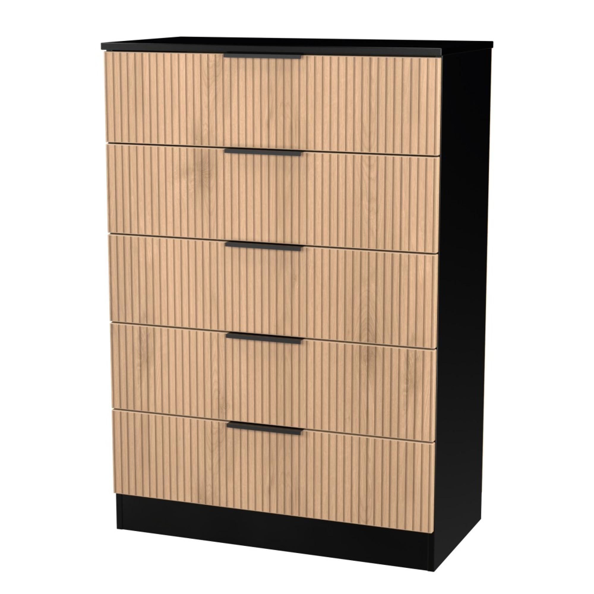 Java Fluted Chest - 5 Drawer - Wide - Natural and Black