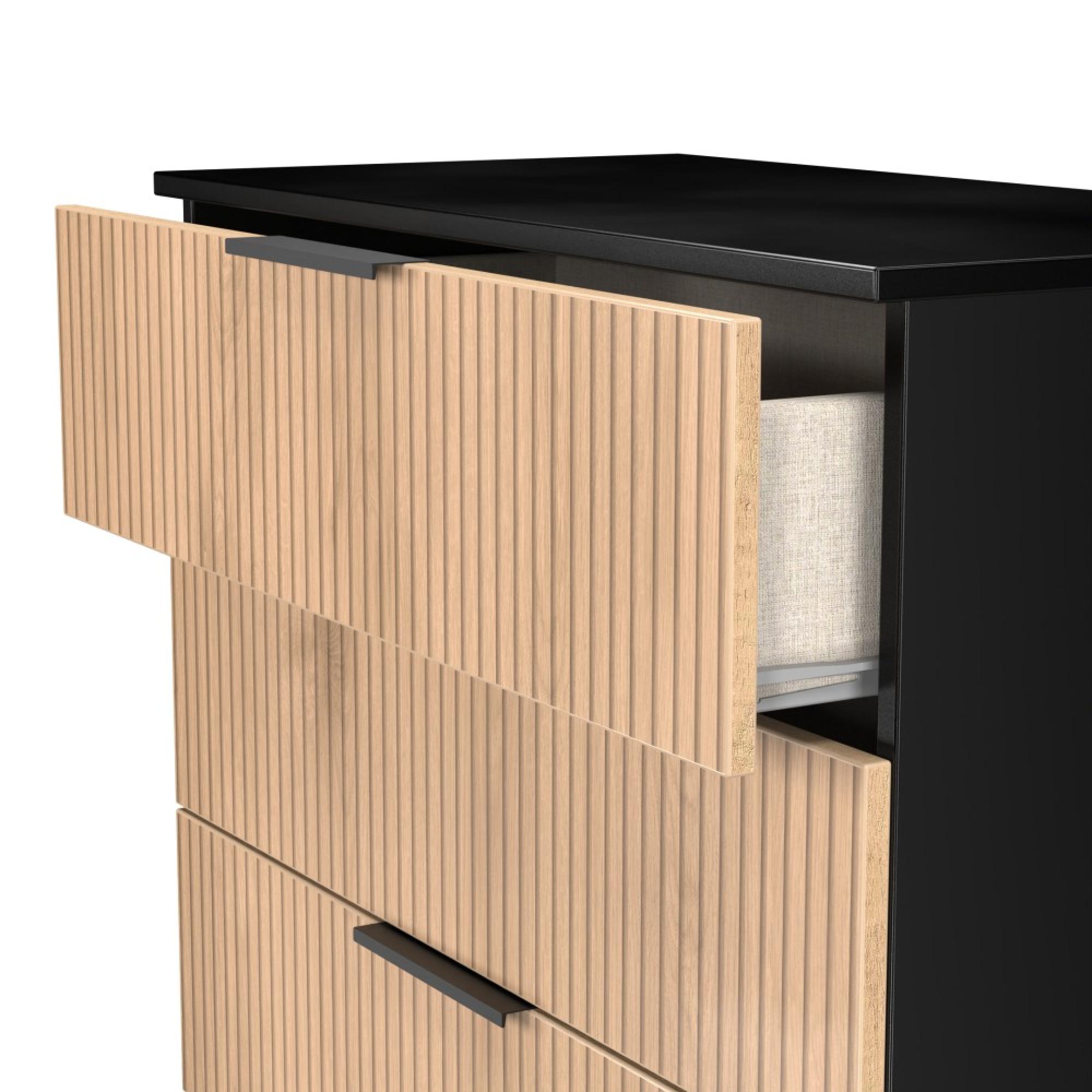 Java Fluted Chest - 5 Drawer - Wide - Natural and Black