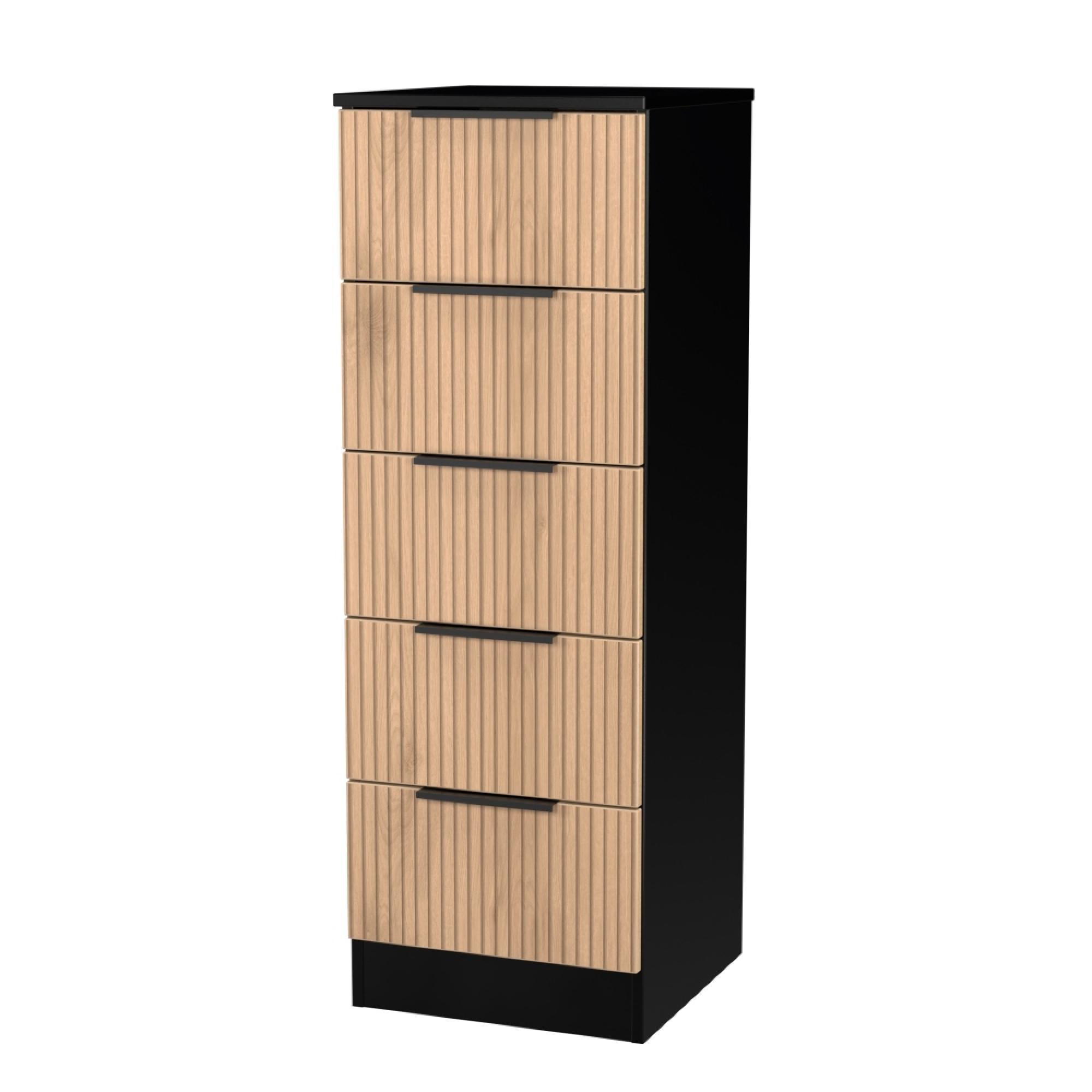 Java Fluted Chest - 5 Drawer - Narrow - Natural and Black