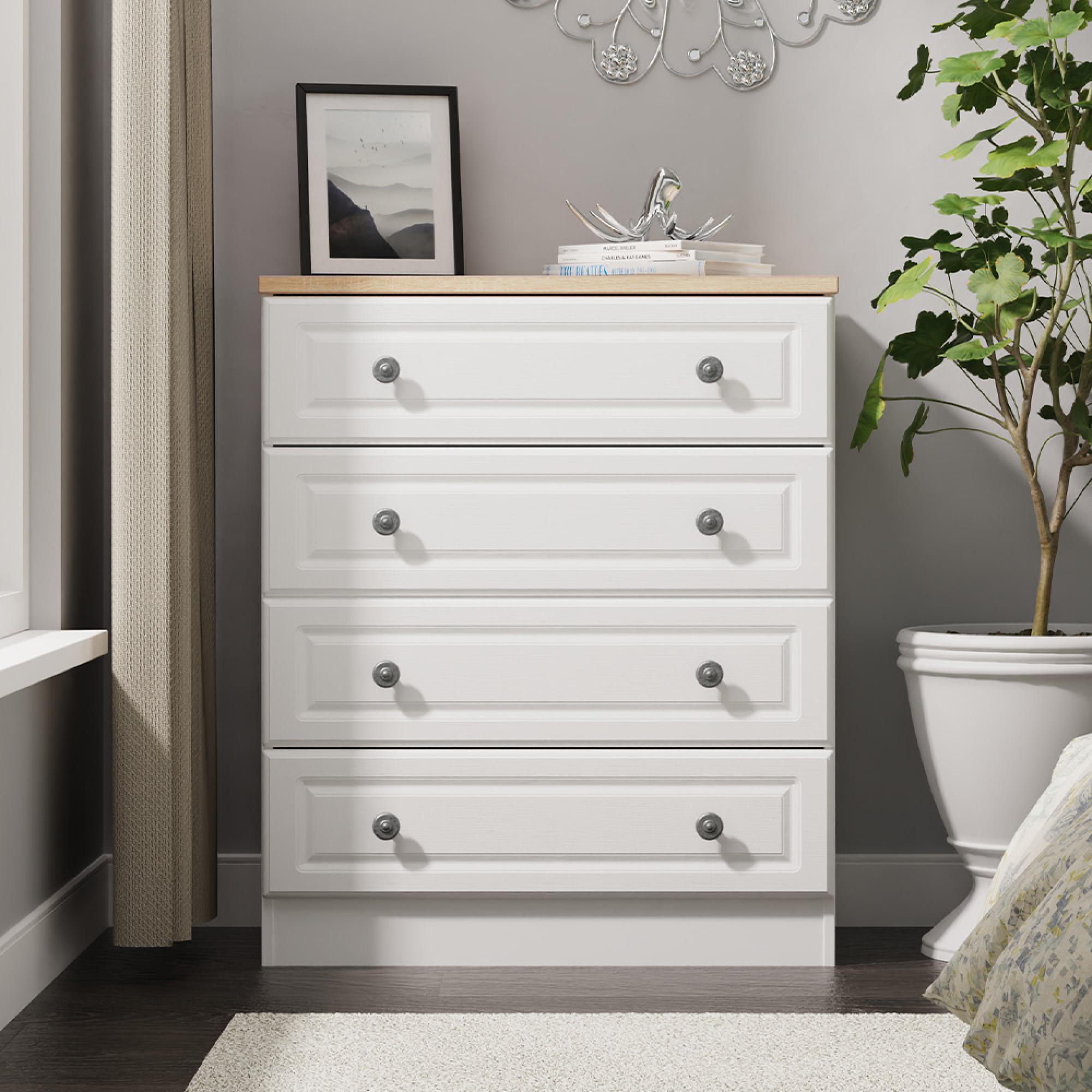 Norfolk Chest - 4 Drawer - White and Oak
