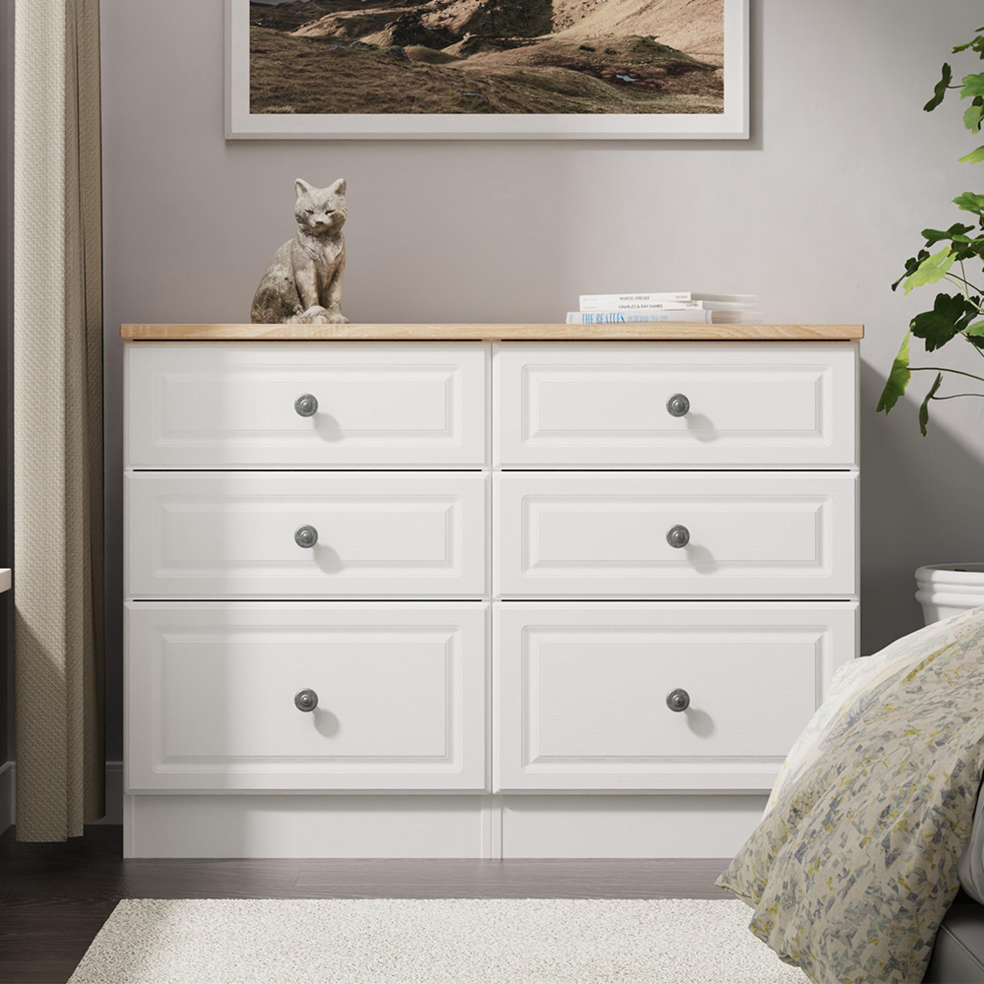 Norfolk Chest - Midi - 6 Drawer - White and Oak
