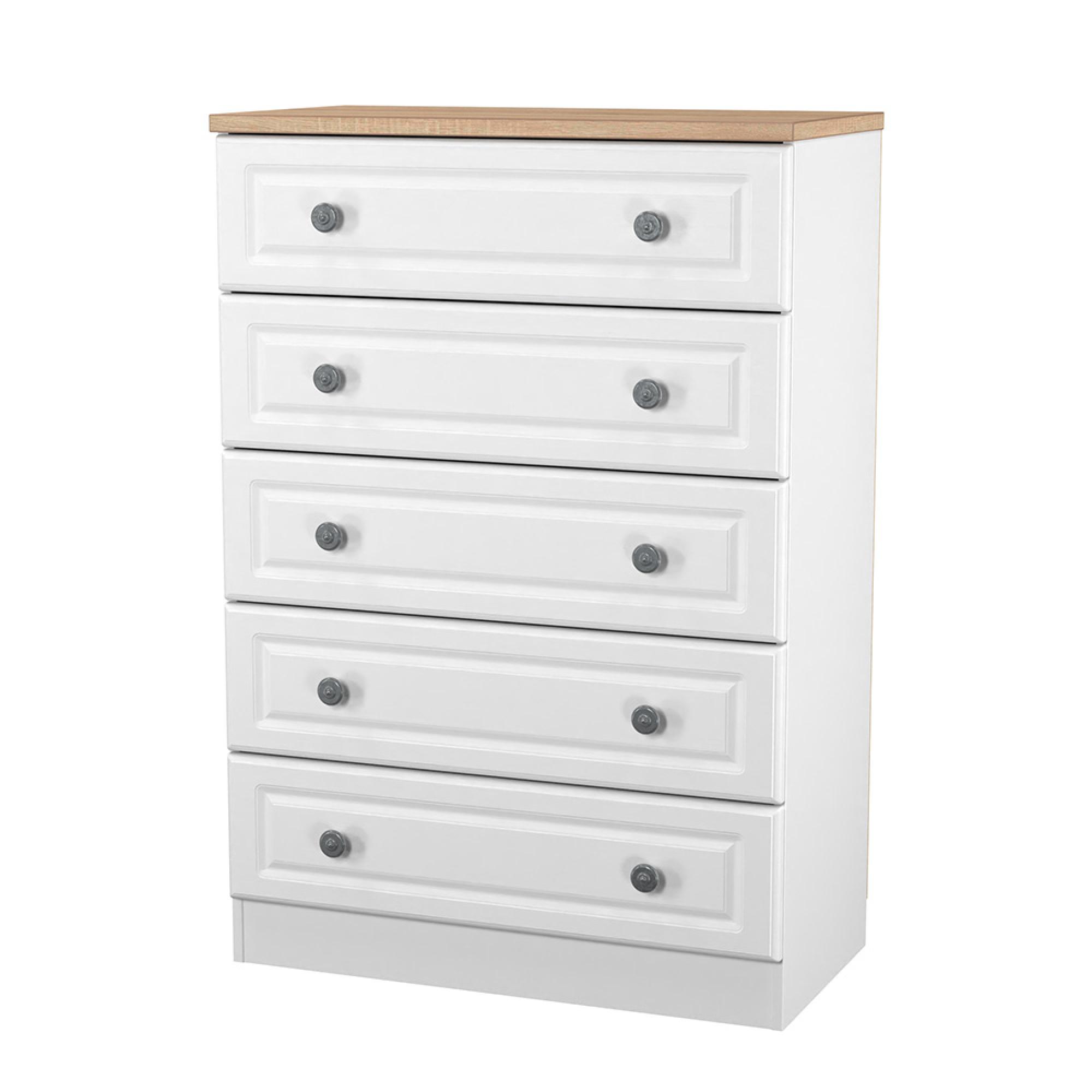 Norfolk Chest - 5 Drawer - White and Oak