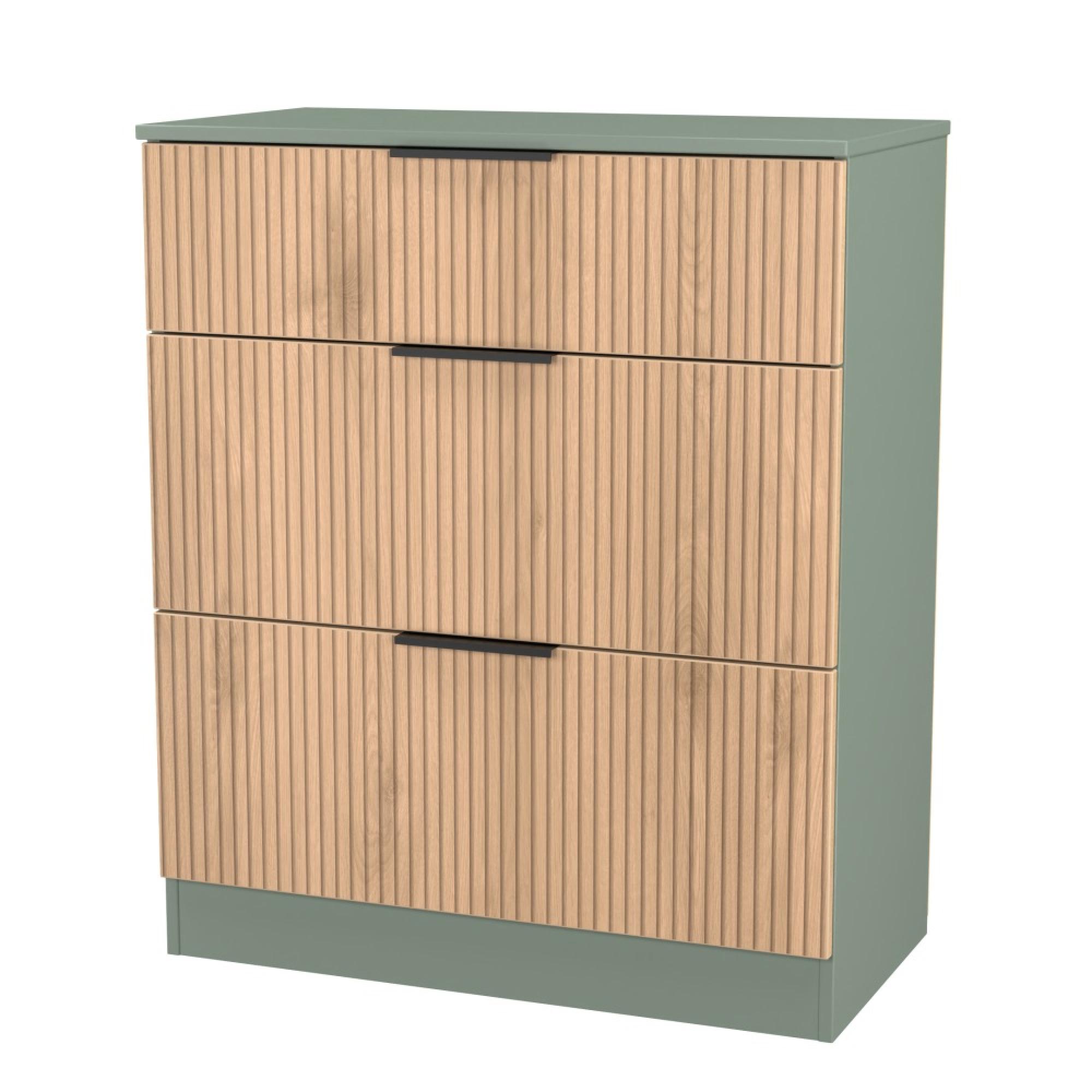 Java Fluted Chest - 3 Drawer - Deep - Natural and Reed Green