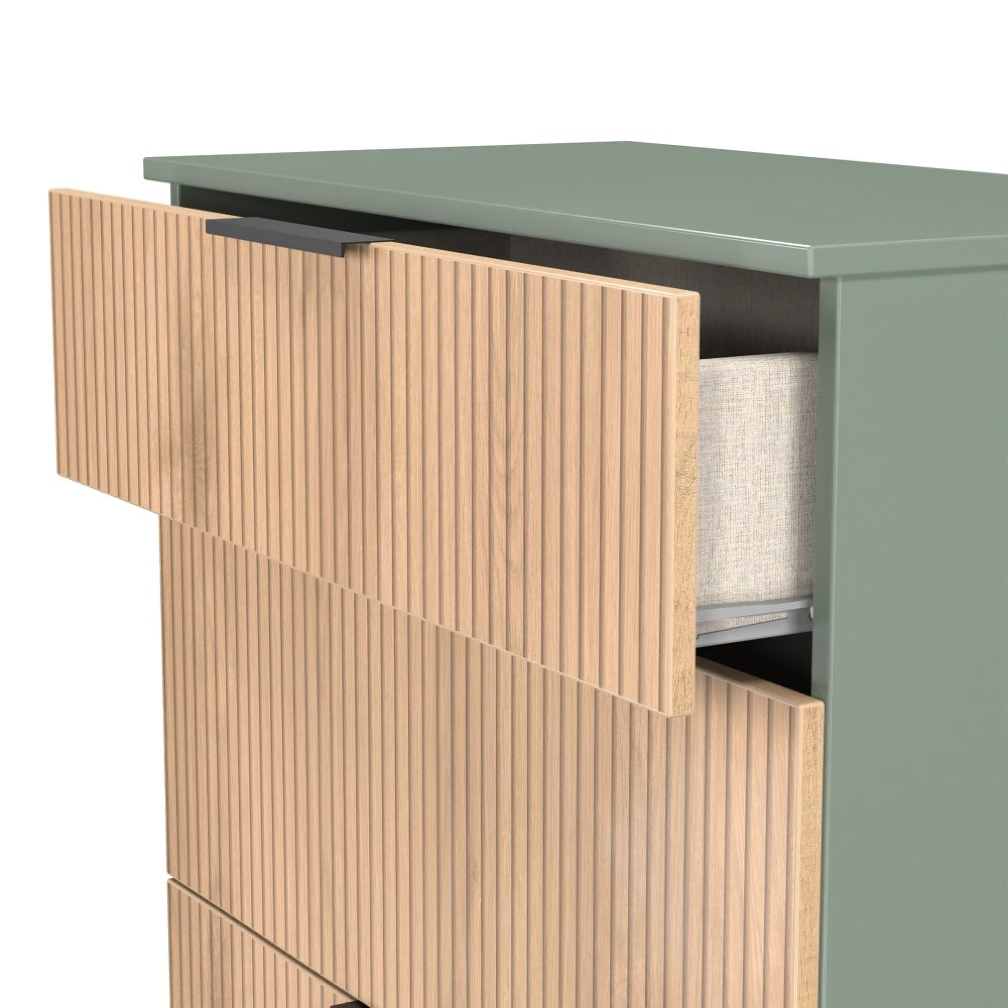 Java Fluted Chest - 3 Drawer - Deep - Natural and Reed Green