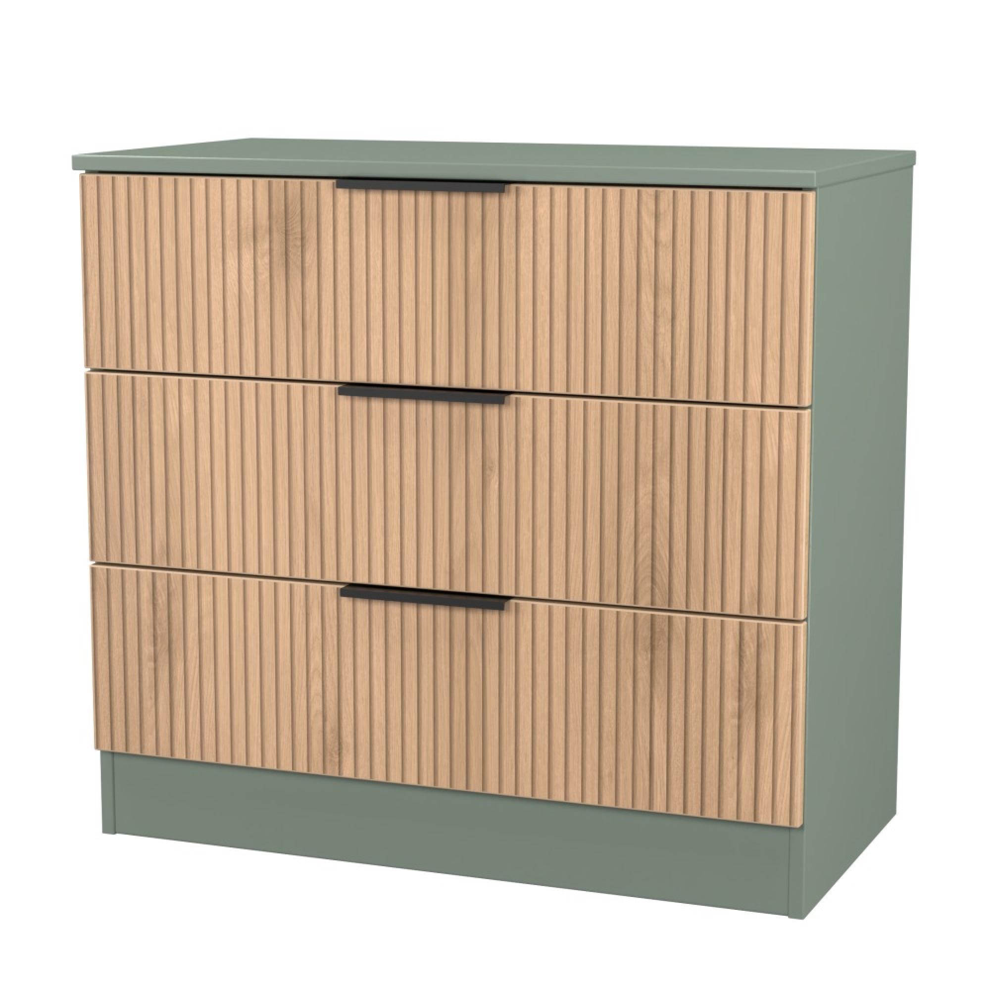 Java Fluted Chest - 3 Drawer - Natural and Reed Green