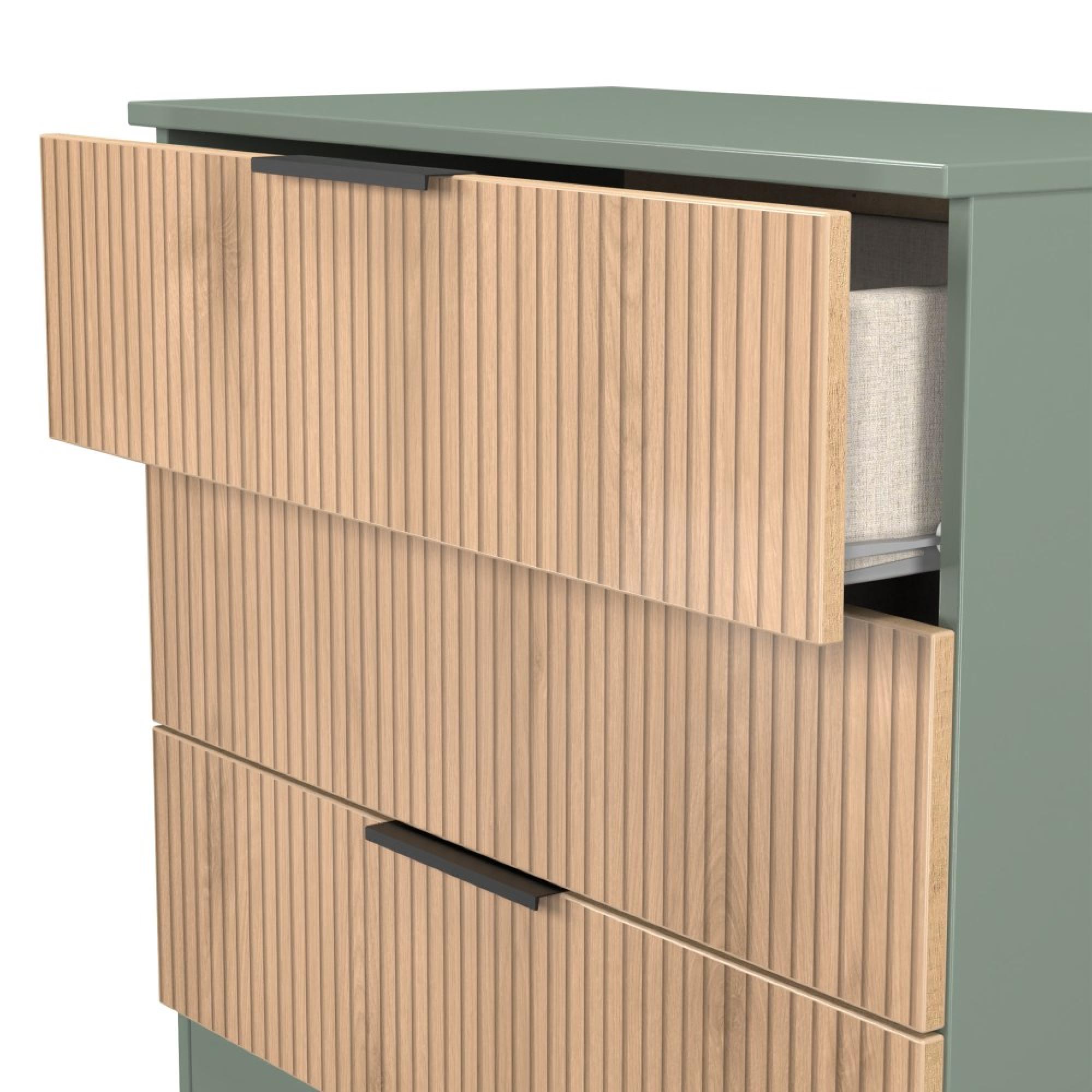 Java Fluted Chest - 3 Drawer - Natural and Reed Green