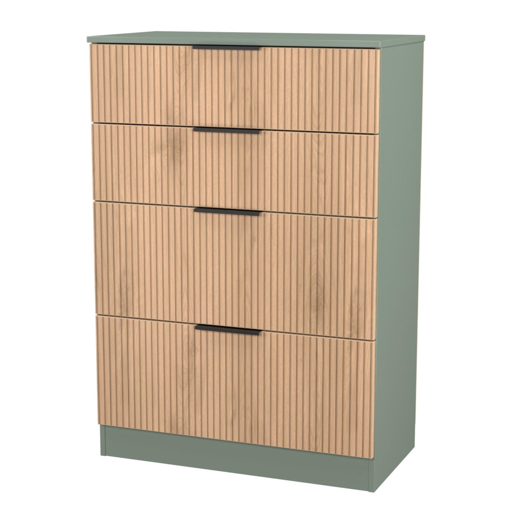 Java Fluted Chest - 4 Drawer - Deep - Natural and Reed Green