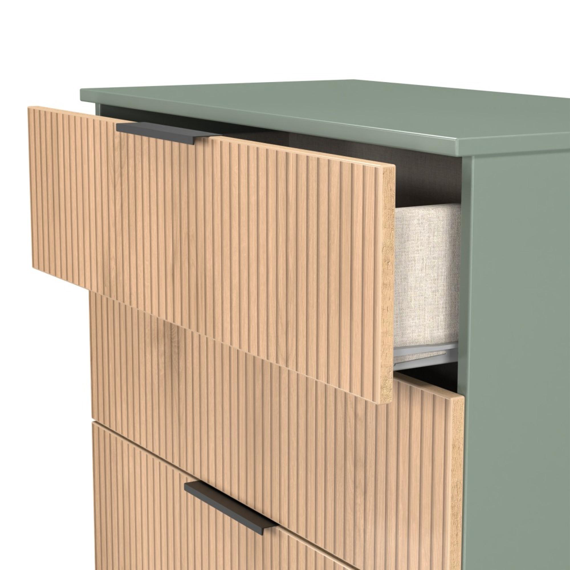 Java Fluted Chest - 4 Drawer - Deep - Natural and Reed Green