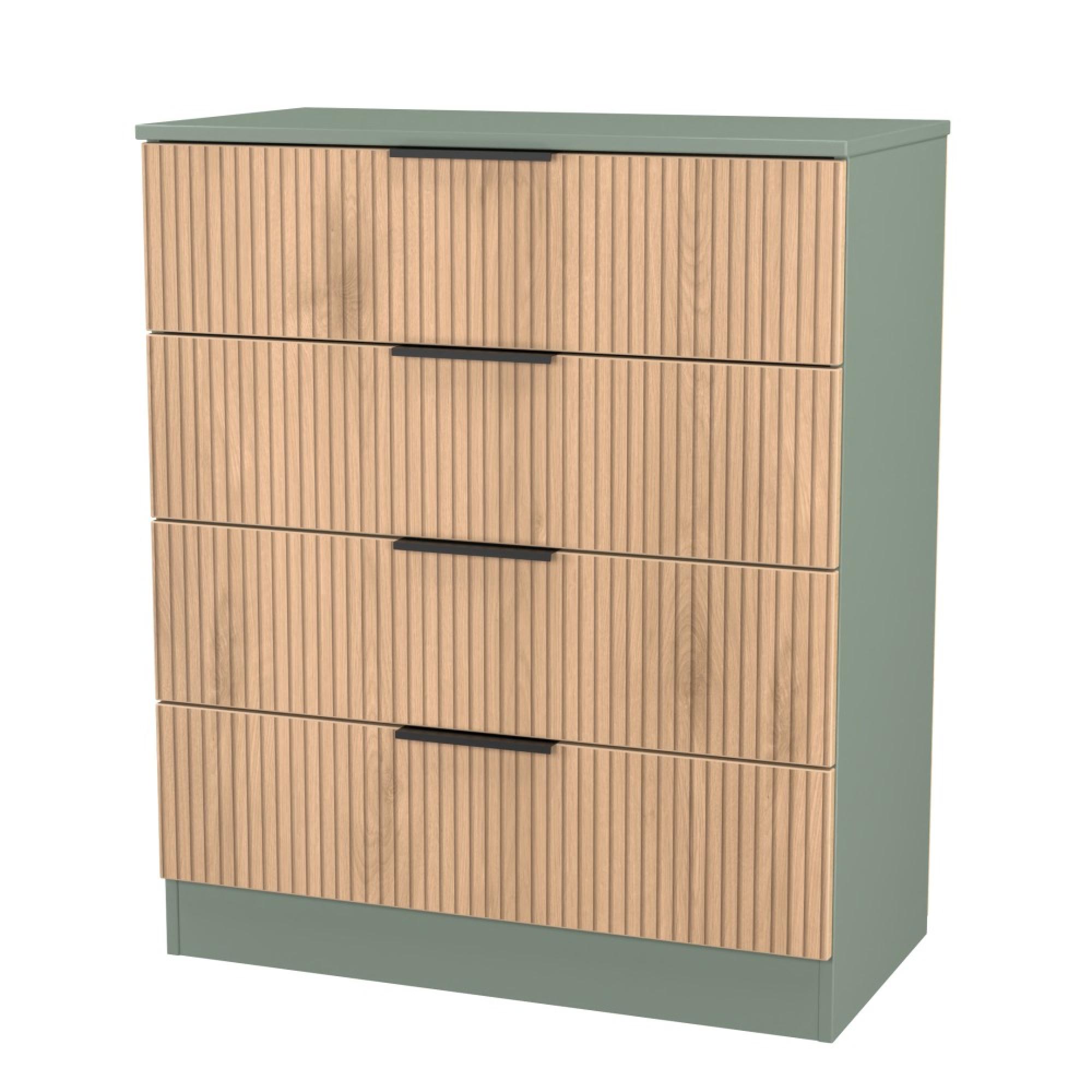 Java Fluted Chest - 4 Drawer - Natural and Reed Green