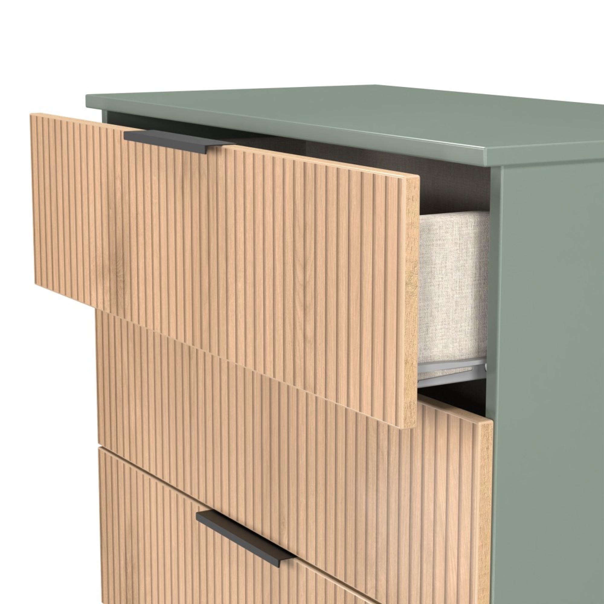 Java Fluted Chest - 4 Drawer - Natural and Reed Green