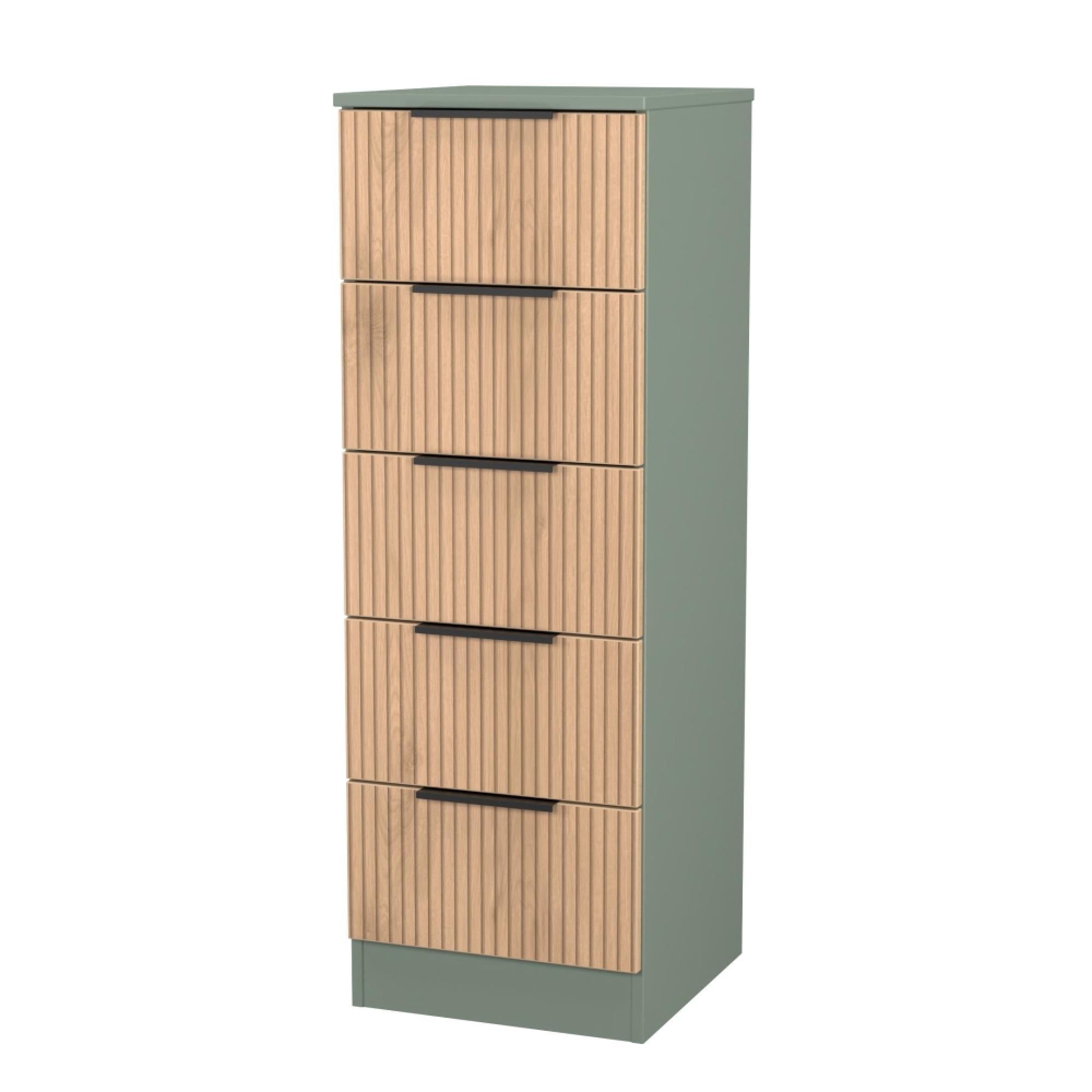 Java Fluted Chest - 5 Drawer - Narrow - Natural and Reed Green