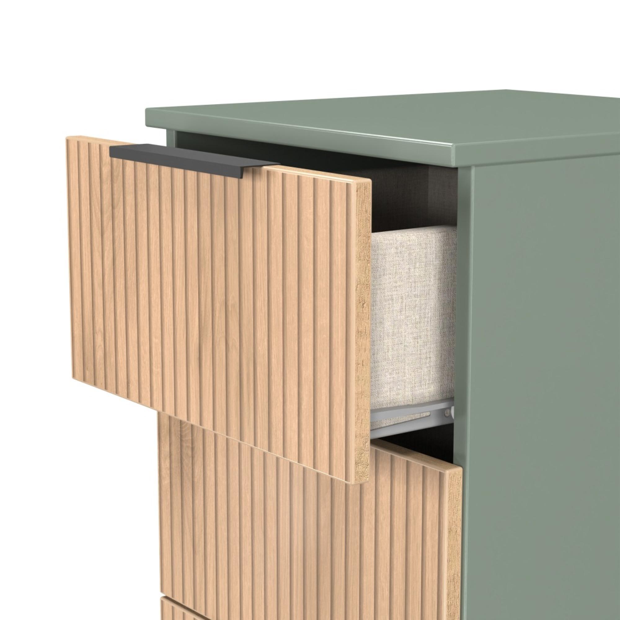 Java Fluted Chest - 5 Drawer - Narrow - Natural and Reed Green