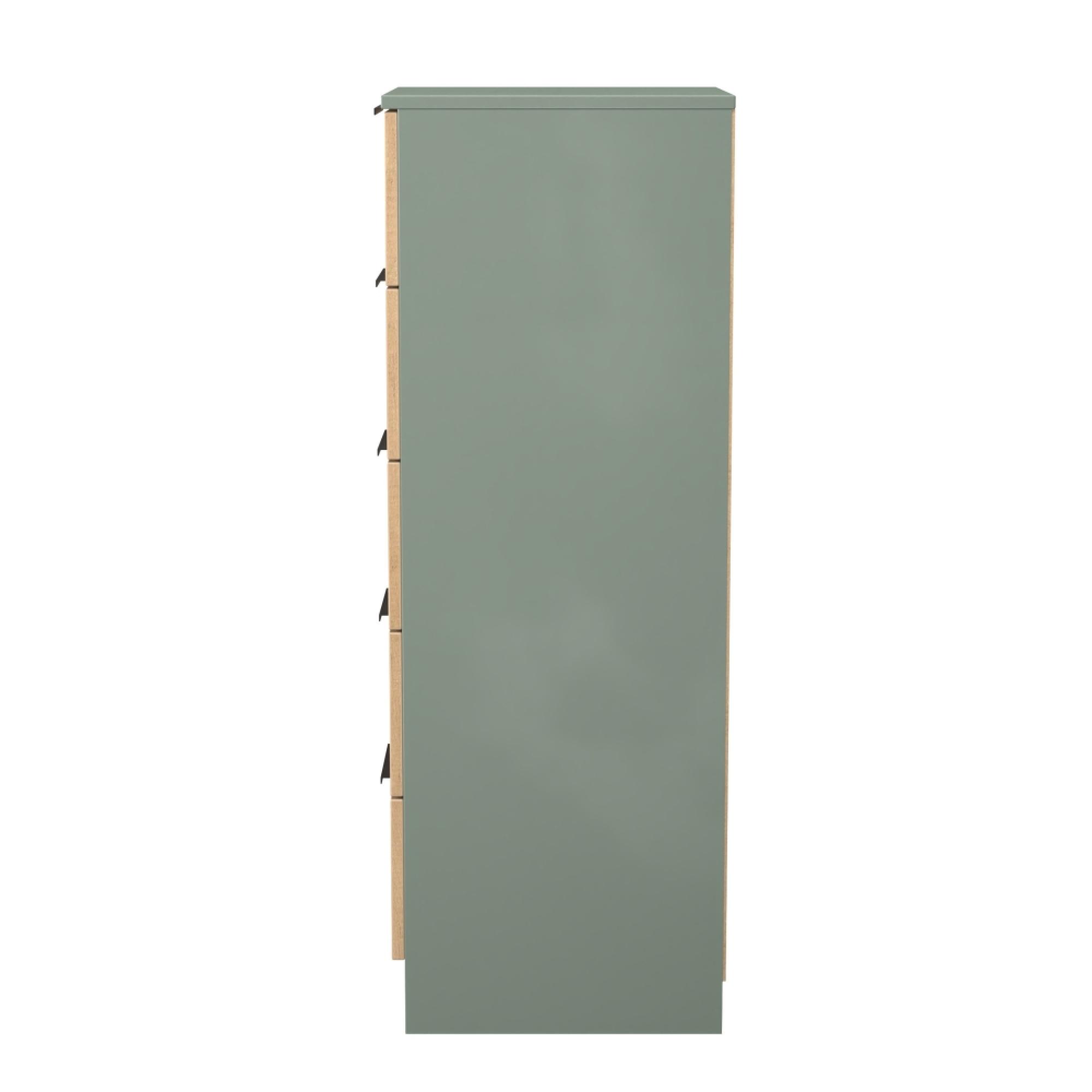 Java Fluted Chest - 5 Drawer - Narrow - Natural and Reed Green