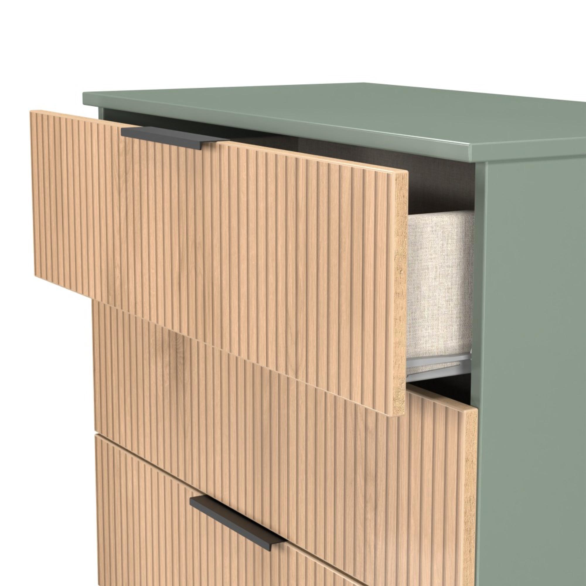 Java Fluted Chest - 5 Drawer - Wide - Natural and Reed Green