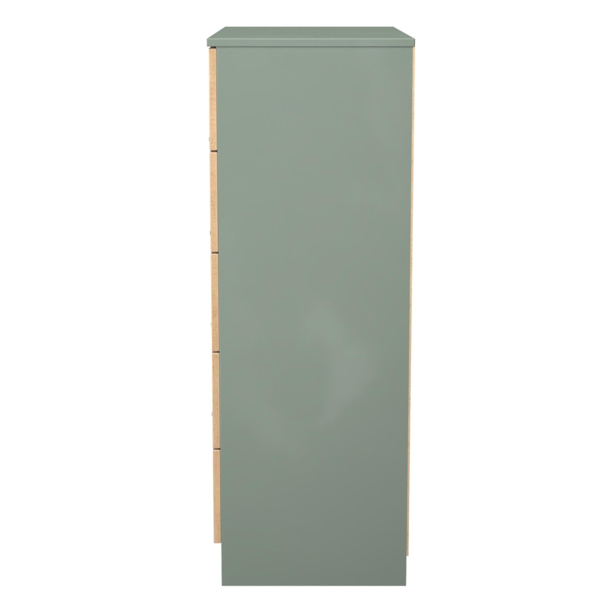 Java Fluted Chest - 5 Drawer - Wide - Natural and Reed Green