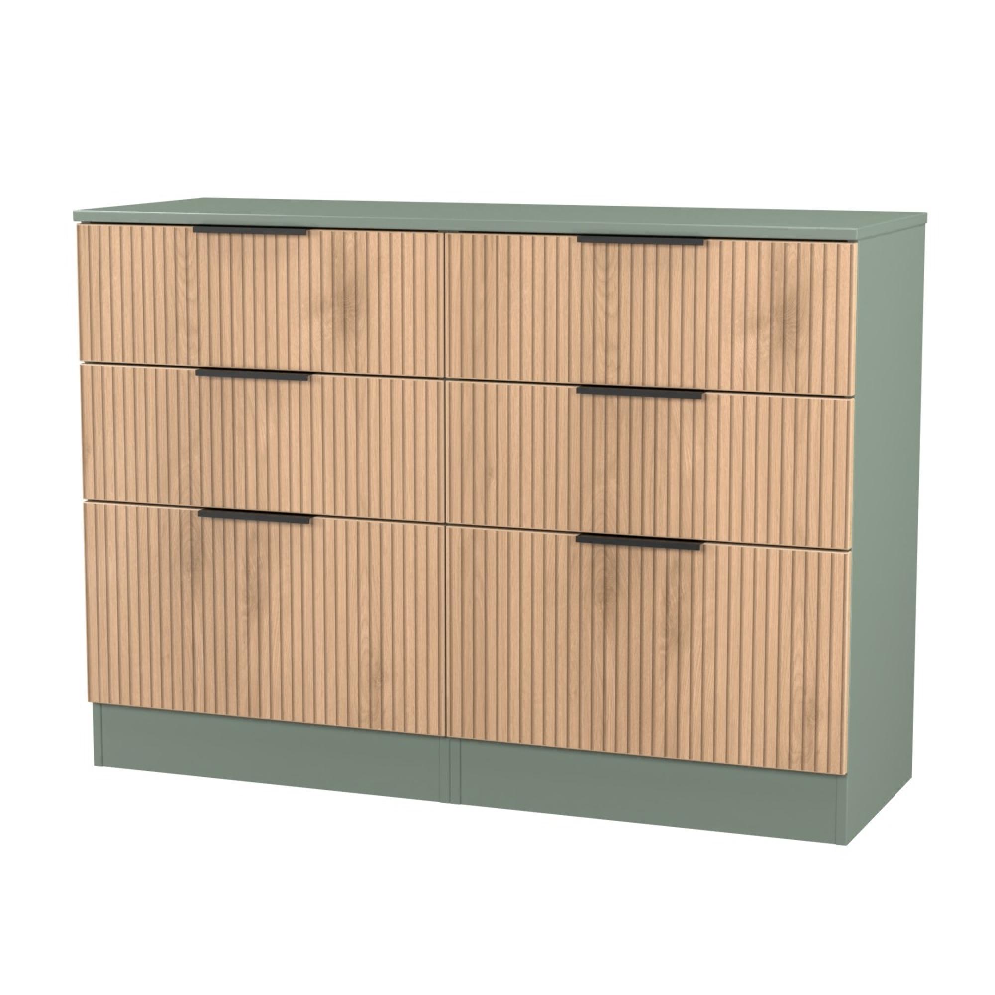 Java Fluted Chest - 6 Drawer - Midi - Natural and Reed Green