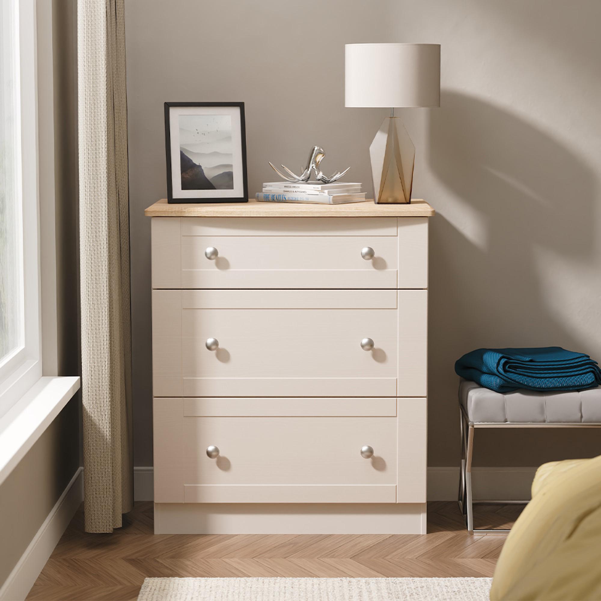 Sussex Deep Chest - 3 Drawer - Cashmere and Oak