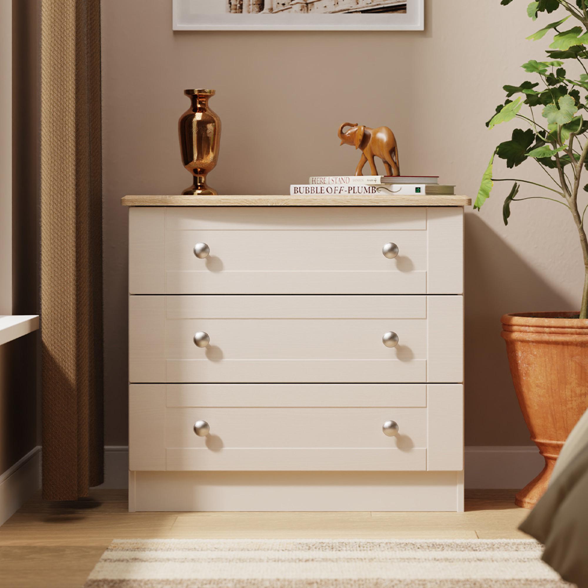 Sussex Small Chest - 3 Drawer - Cashmere and Oak
