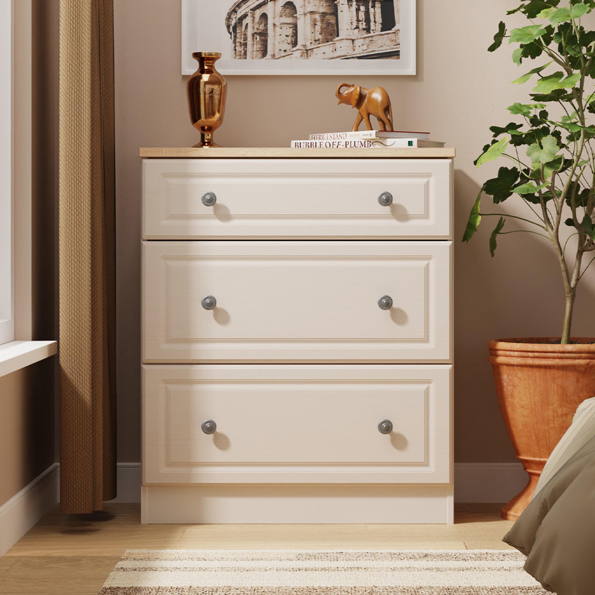 Norfolk Chest - Deep - 3 Drawer - Cashmere and Oak