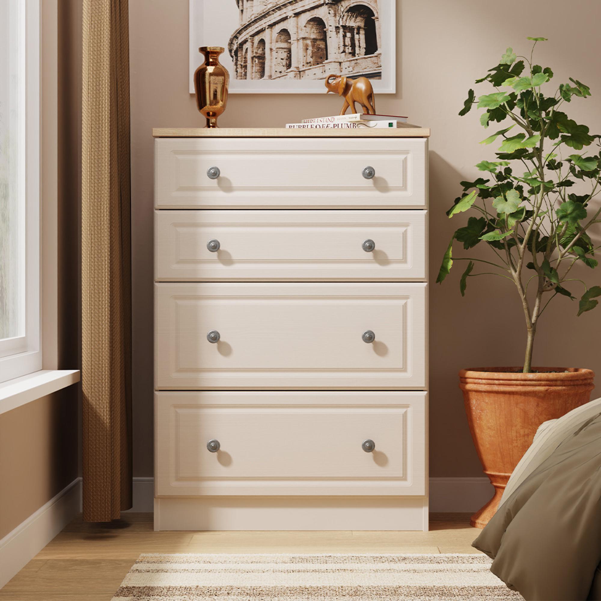 Norfolk Chest - Deep - 4 Drawer - Cashmere and Oak