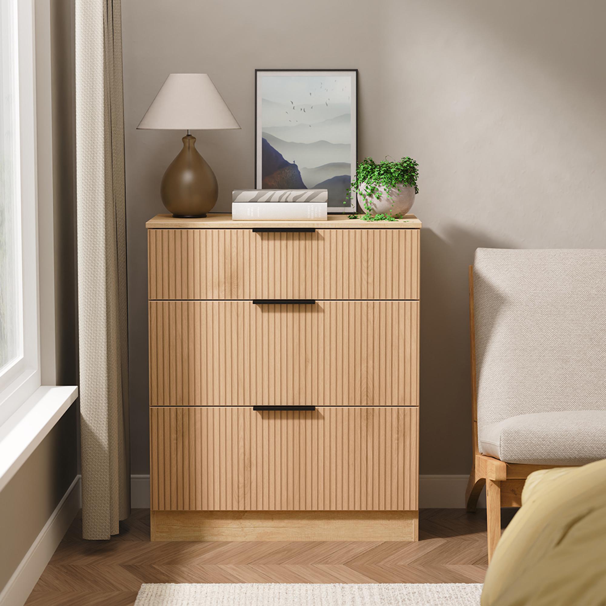 Java Fluted Chest - 3 Drawer - Deep - Natural and Nebraska