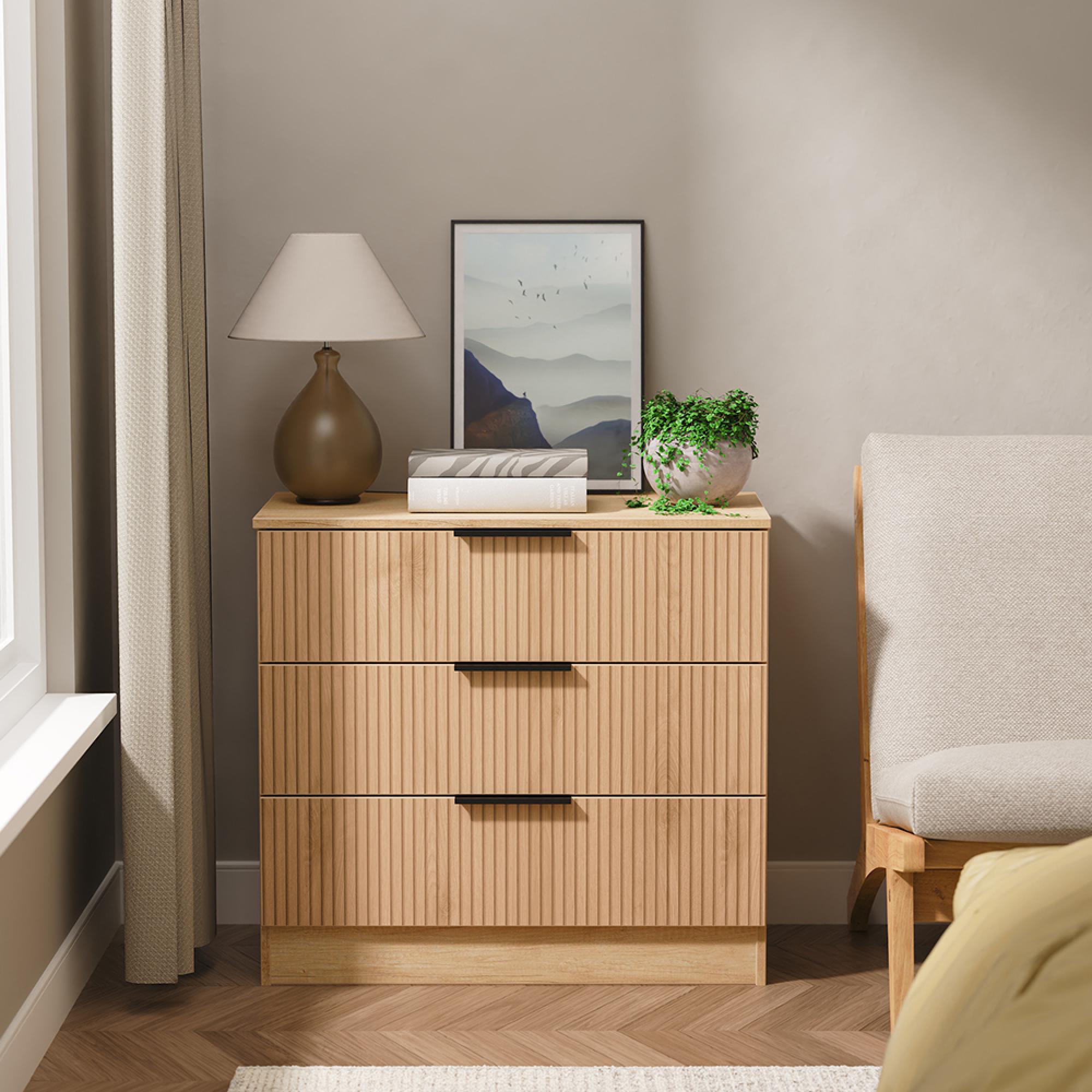 Java Fluted Chest - 3 Drawer - Natural and Nebraska