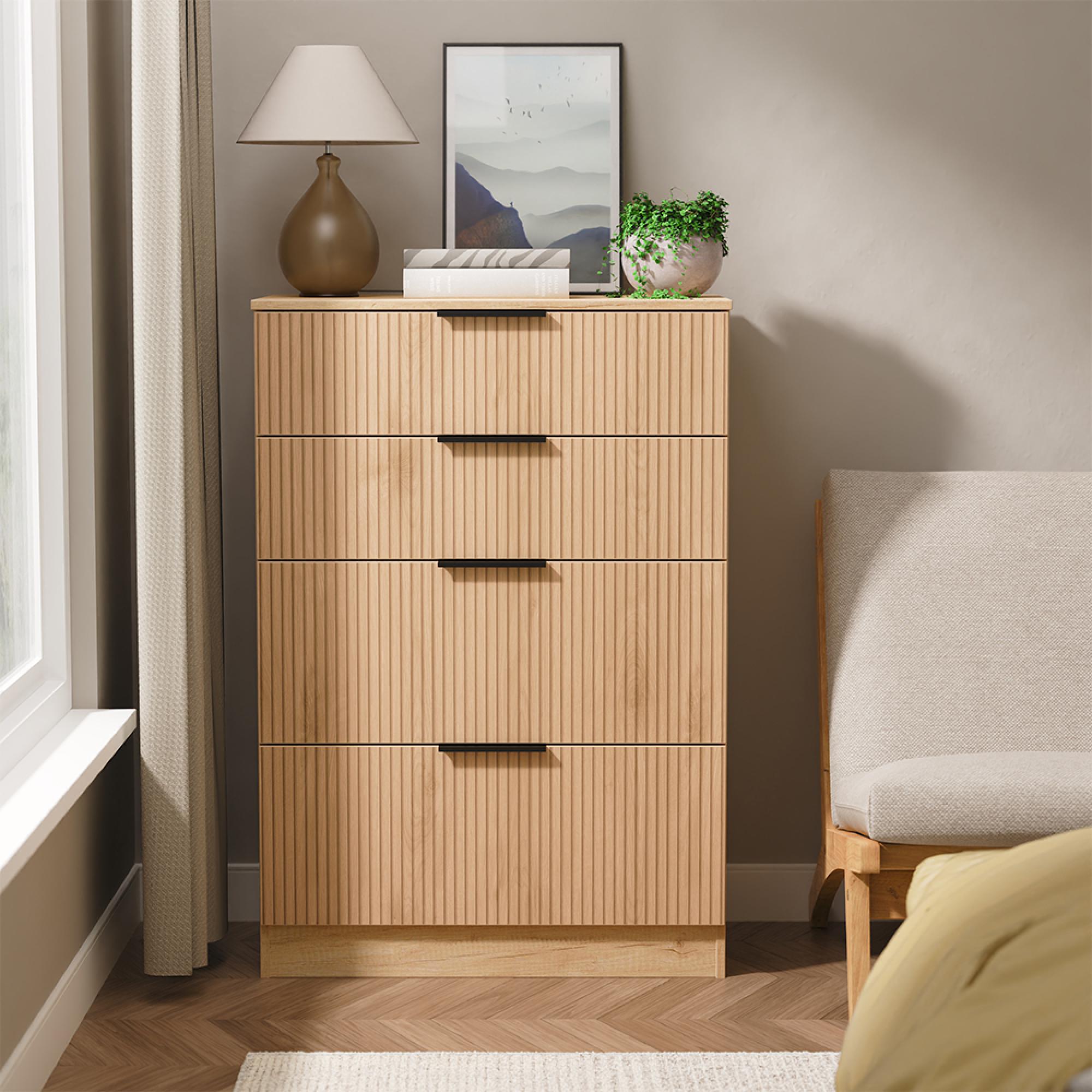 Java Fluted Chest - 4 Drawer - Deep - Natural and Nebraska