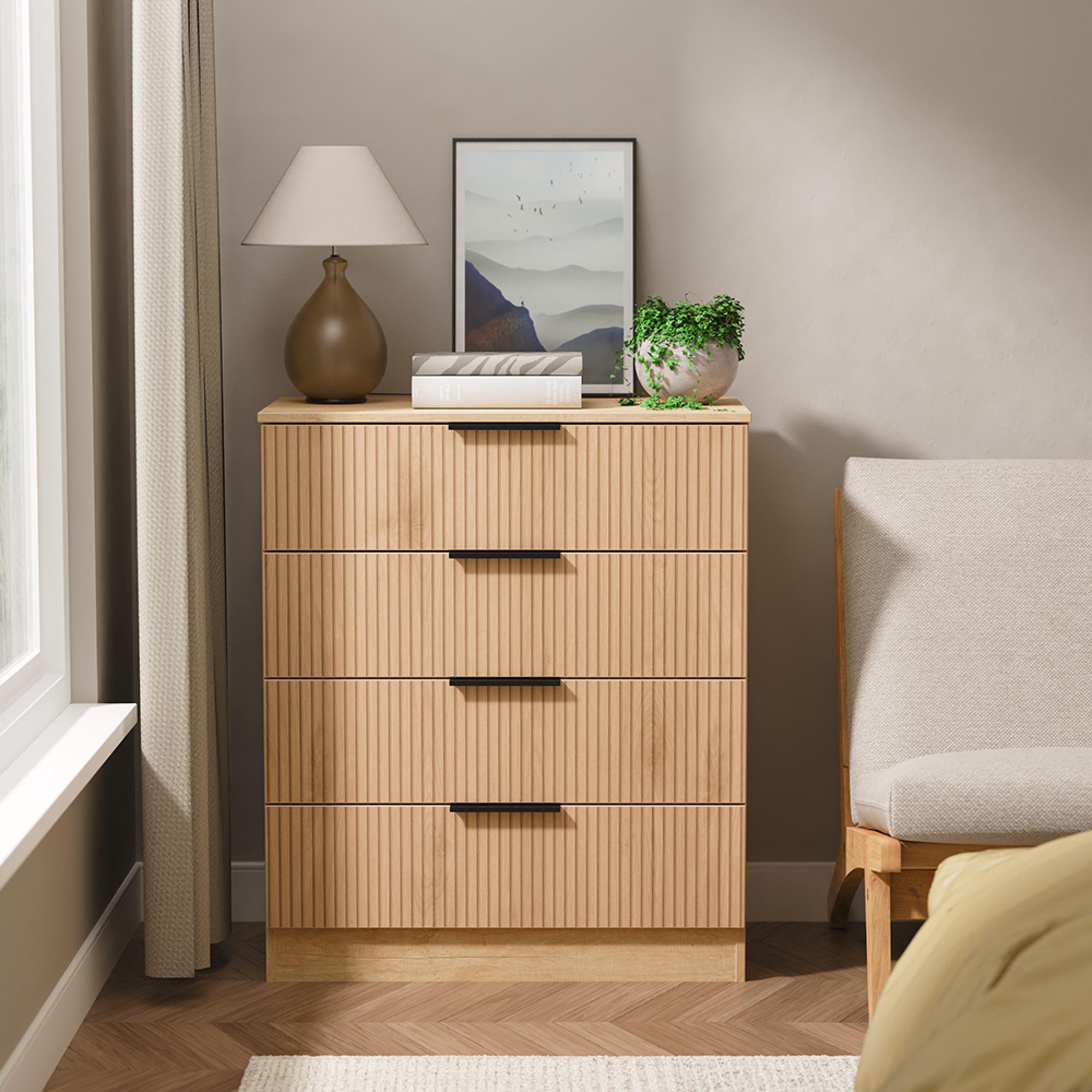 Java Fluted Chest - 4 Drawer - Natural and Nebraska