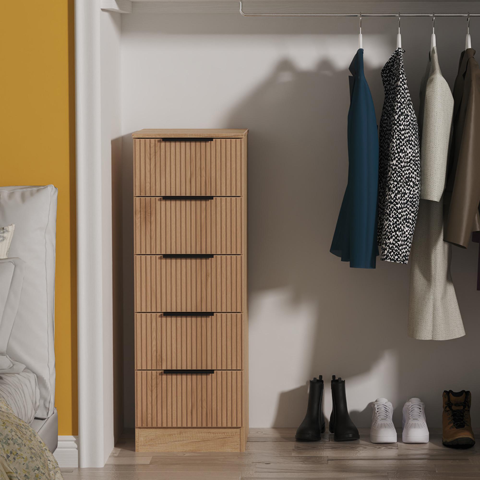 Java Fluted Chest - 5 Drawer - Narrow - Natural and Nebraska
