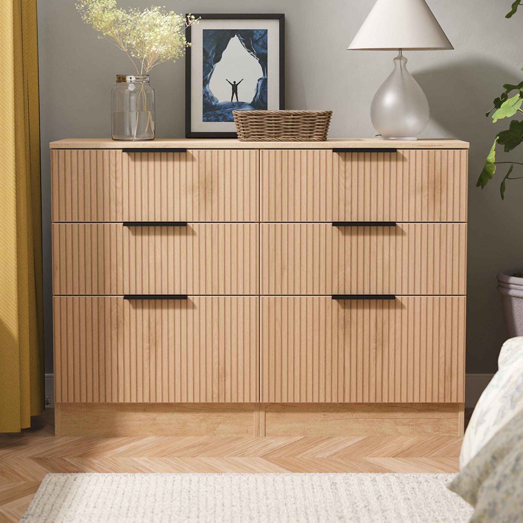 Java Fluted Chest - 6 Drawer - Midi - Natural and Nebraska