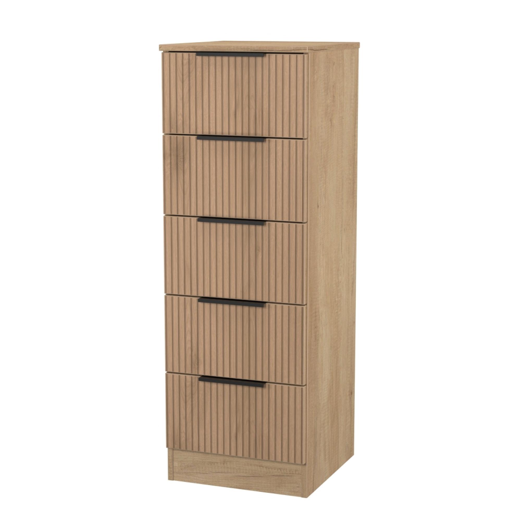Java Fluted Chest - 5 Drawer - Narrow - Natural and Nebraska