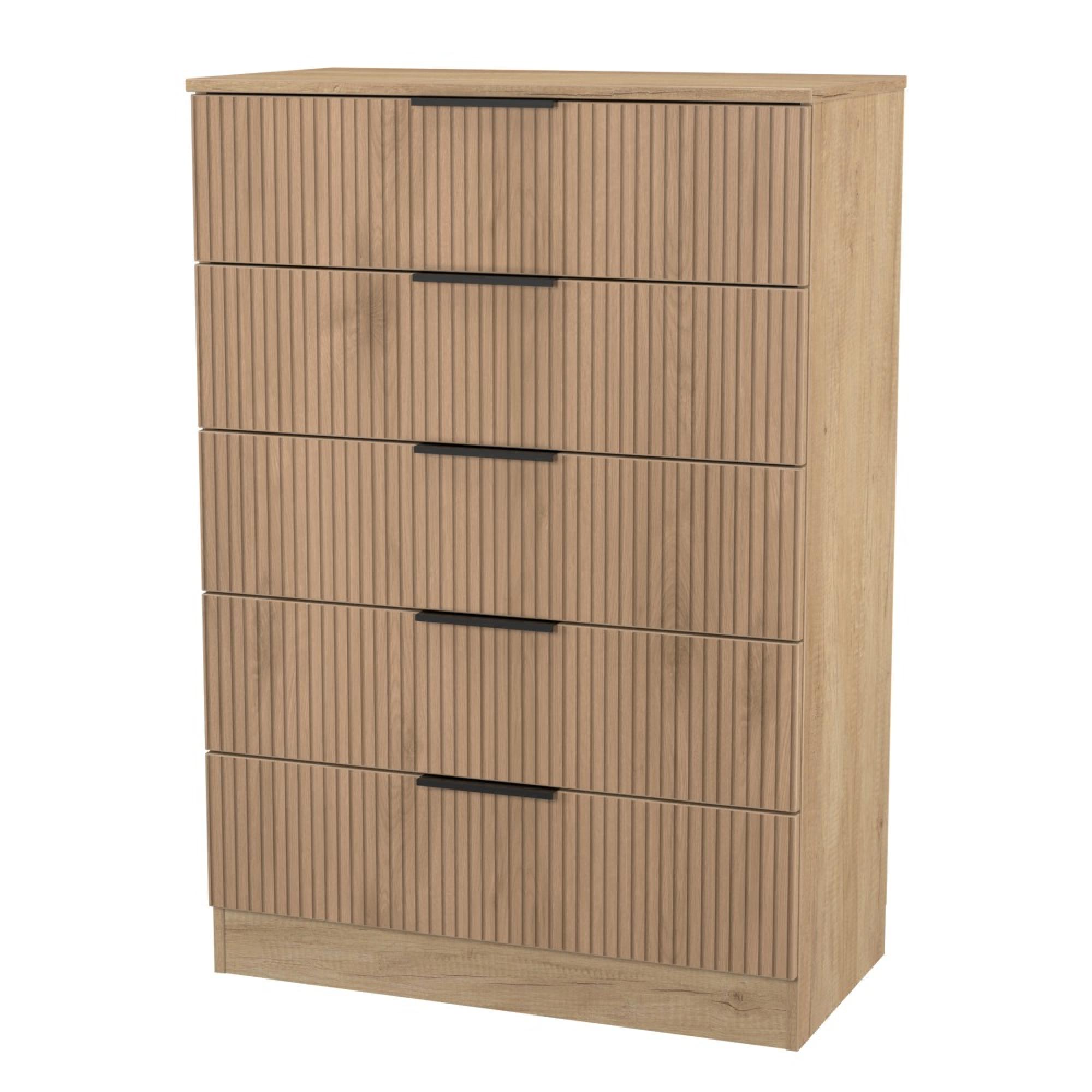 Java Fluted Chest - 5 Drawer - Wide - Natural and Nebraska