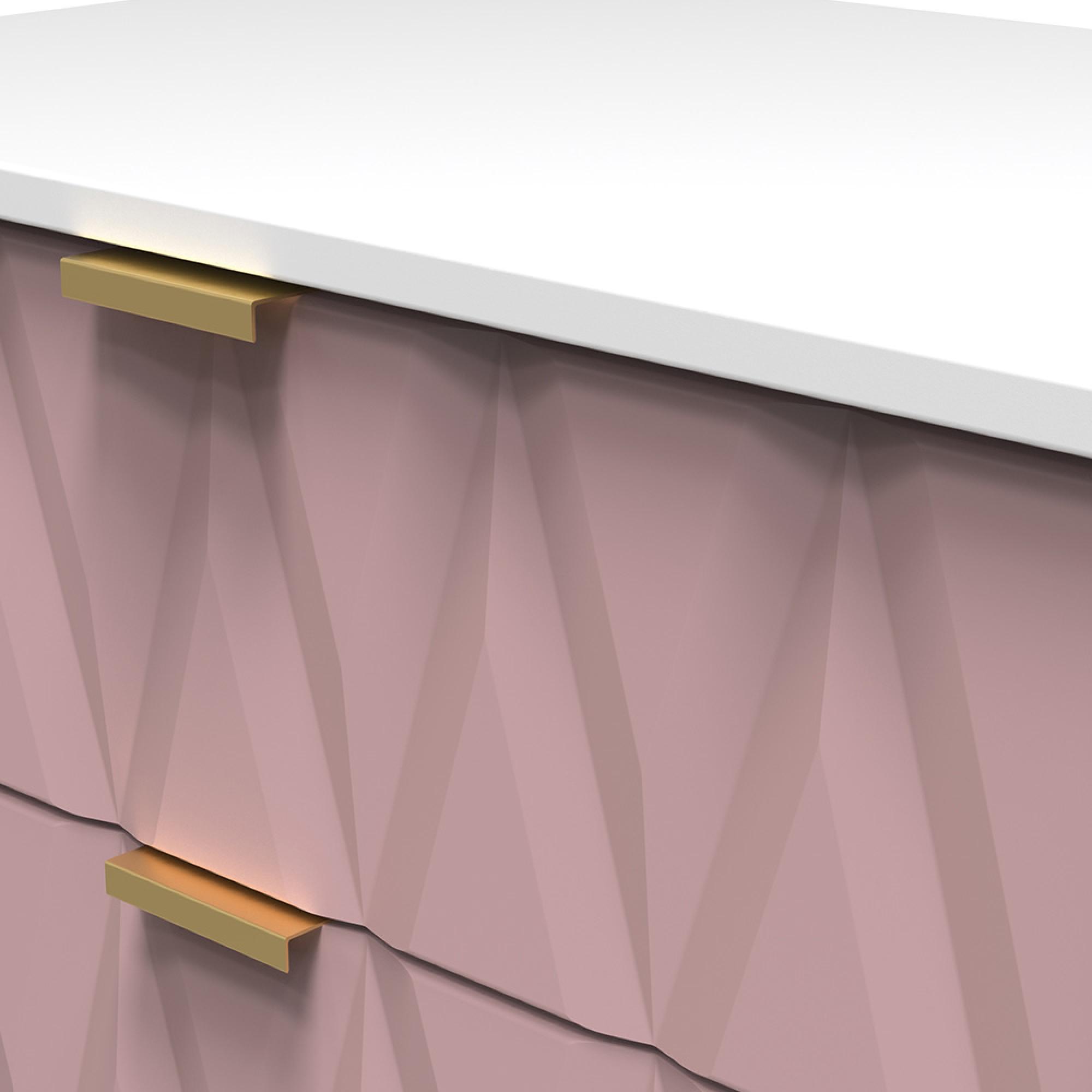 Diamond Midi Chest - 3 Drawer - with Gold Hairpin Legs - Pink and White