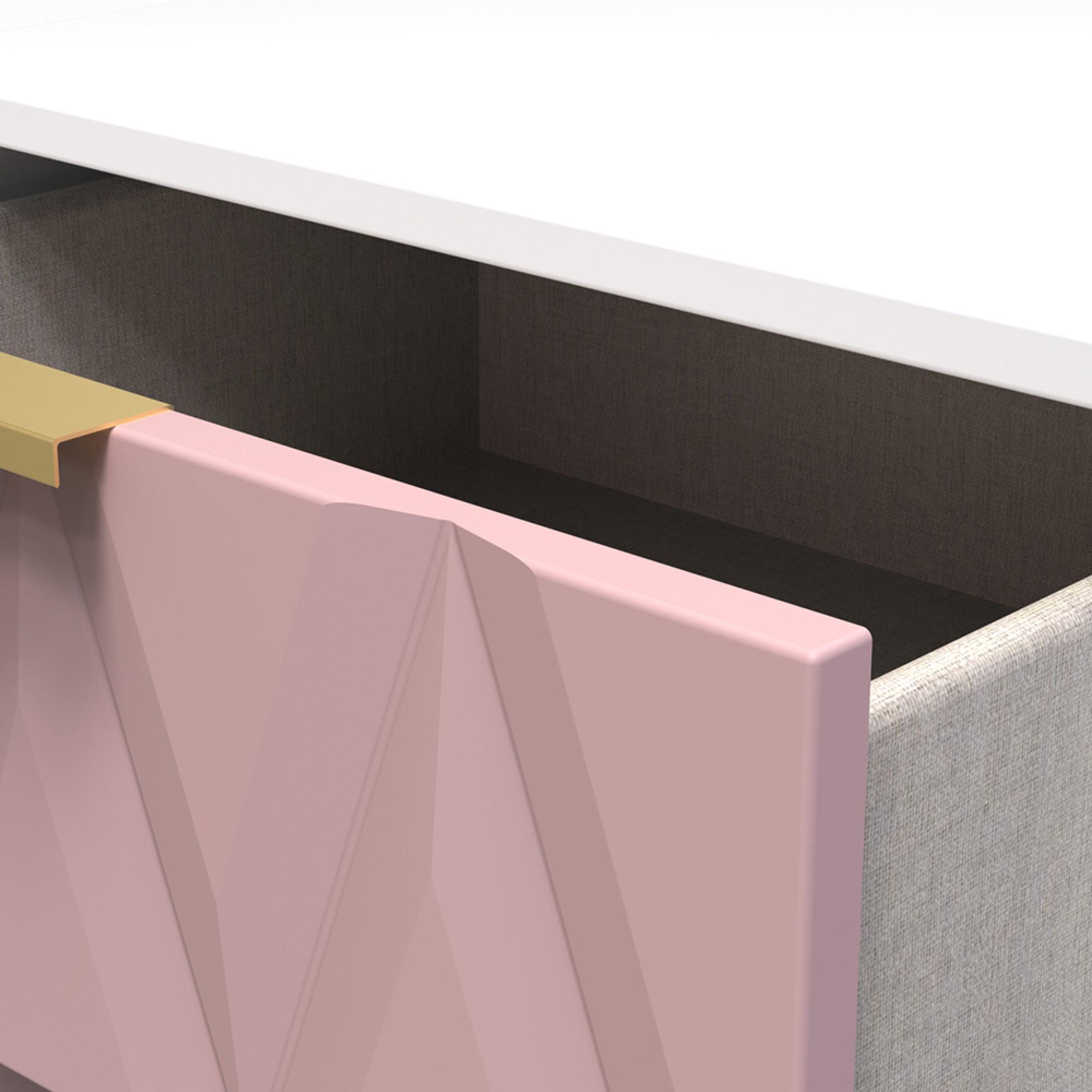 Diamond Narrow Chest - 5 Drawer - with Gold Hairpin Legs - Pink and White