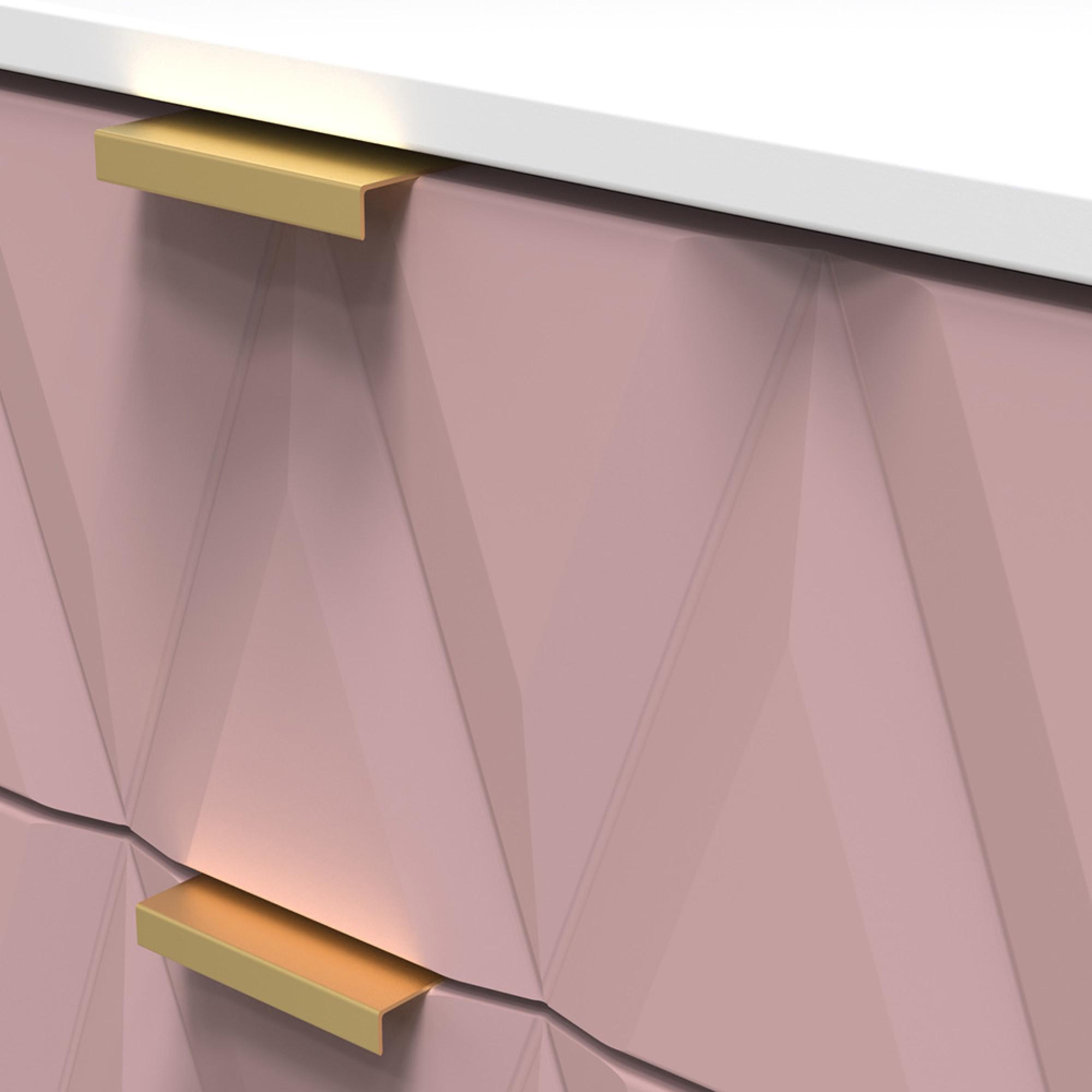 Diamond Narrow Chest - 5 Drawer - with Gold Hairpin Legs - Pink and White