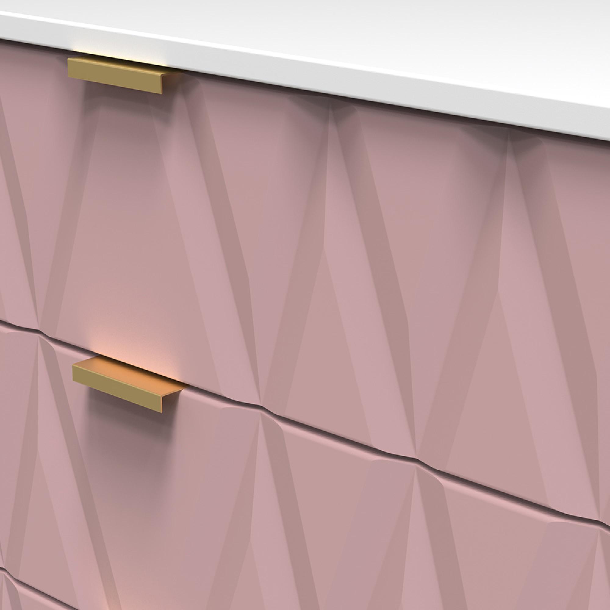 Diamond Small Chest - 3 Drawer - with Gold Hairpin Legs - Pink and White