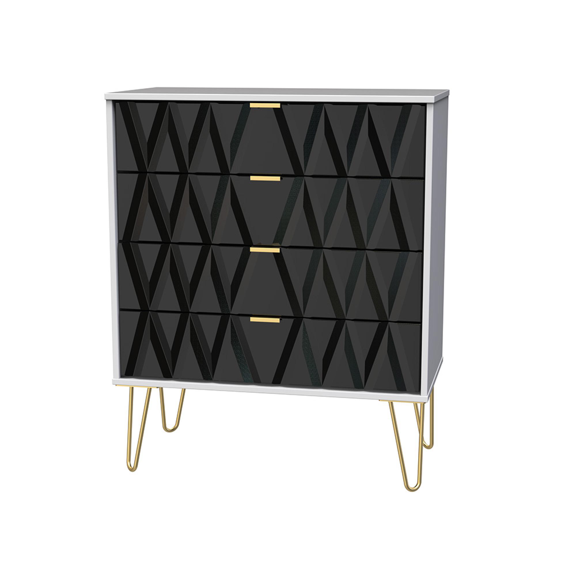 Diamond Chest - 4 Drawer - with Gold Hairpin Legs - Black and White
