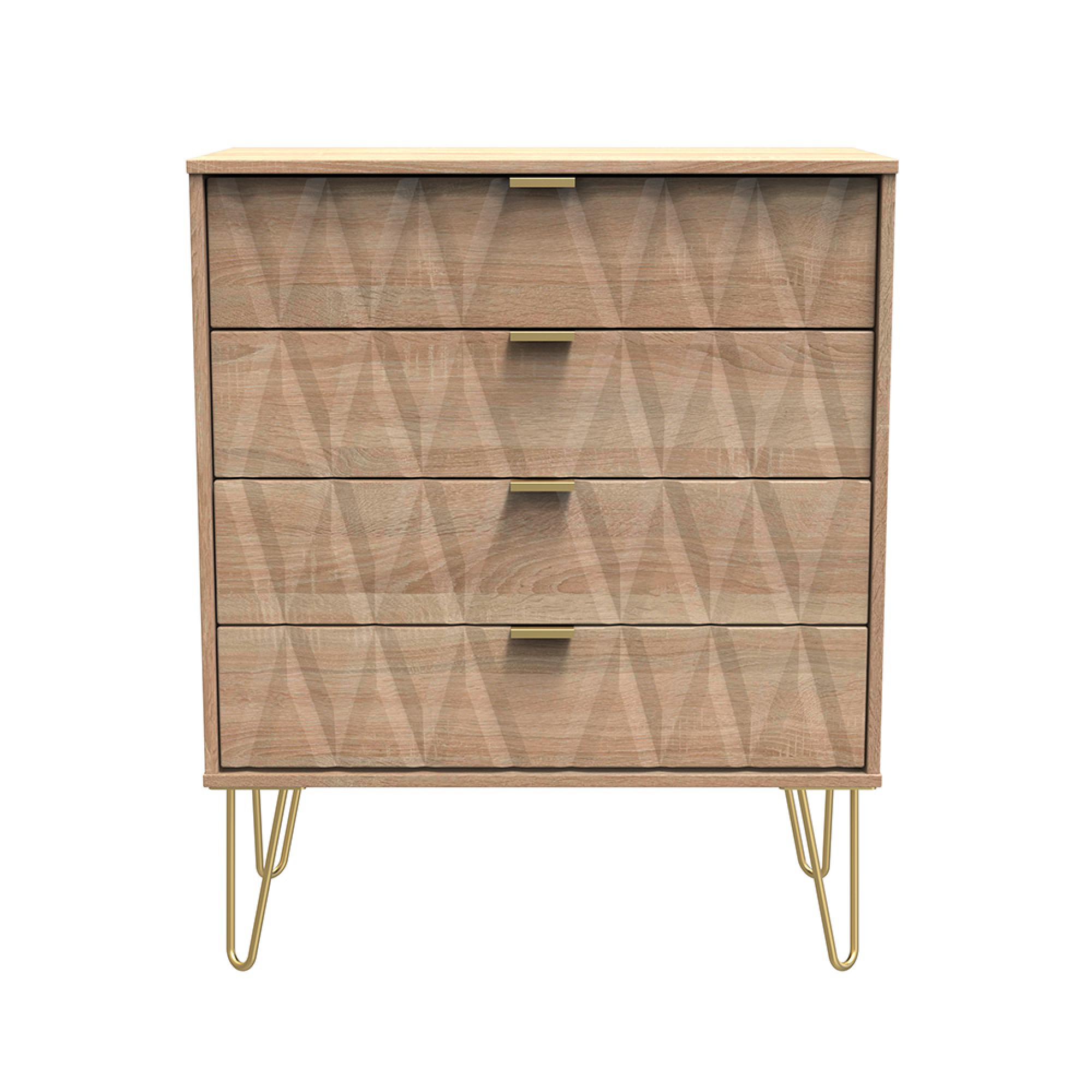 Diamond Chest - 4 Drawer - with Gold Hairpin Legs - Oak