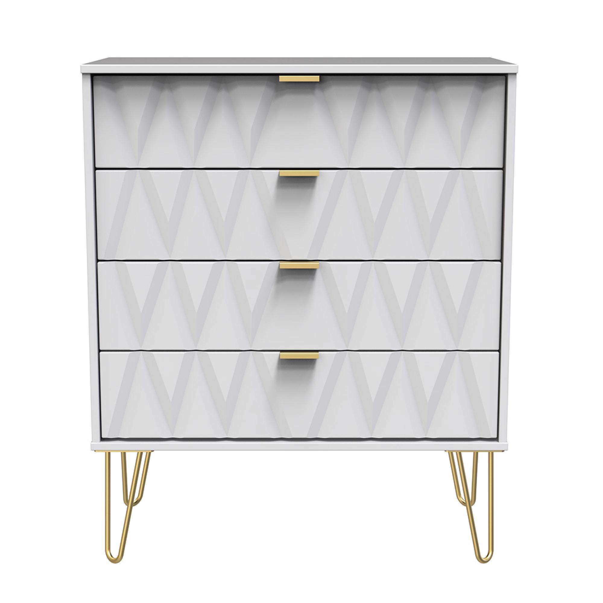 Diamond Chest - 4 Drawer - with Gold Hairpin Legs - White