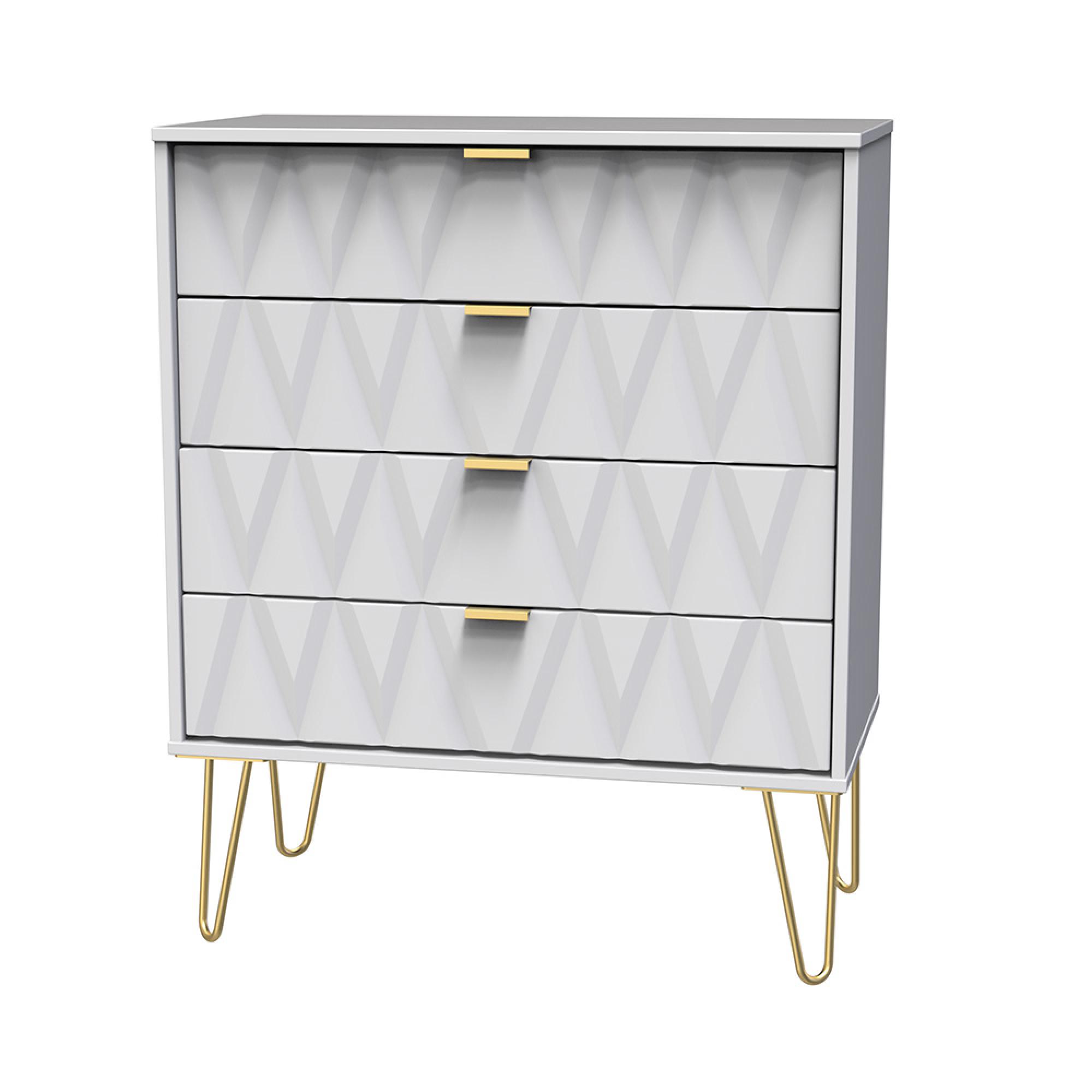 Diamond Chest - 4 Drawer - with Gold Hairpin Legs - White