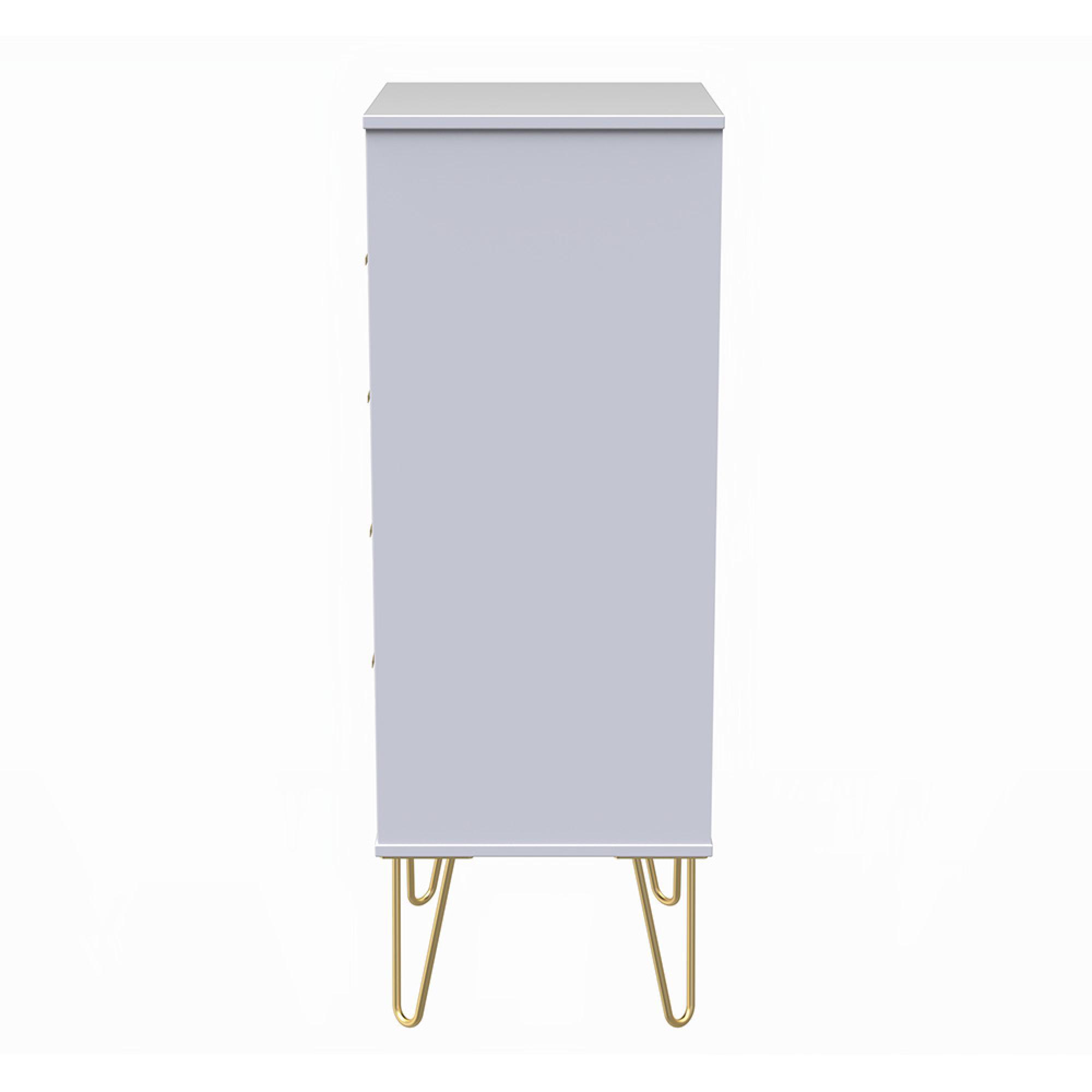 Diamond Narrow Chest - 5 Drawer - with Gold Hairpin Legs - White