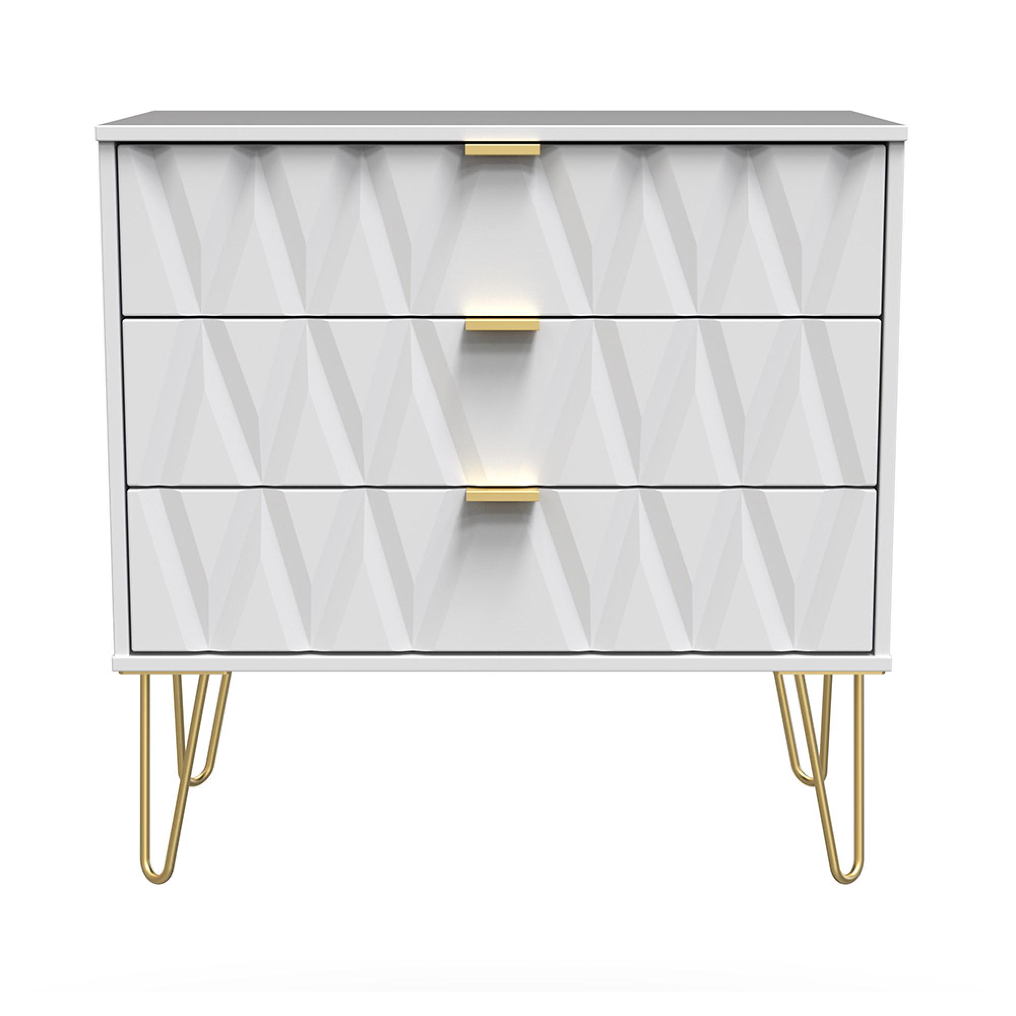 Diamond Small Chest - 3 Drawer - with Gold Hairpin Legs - White