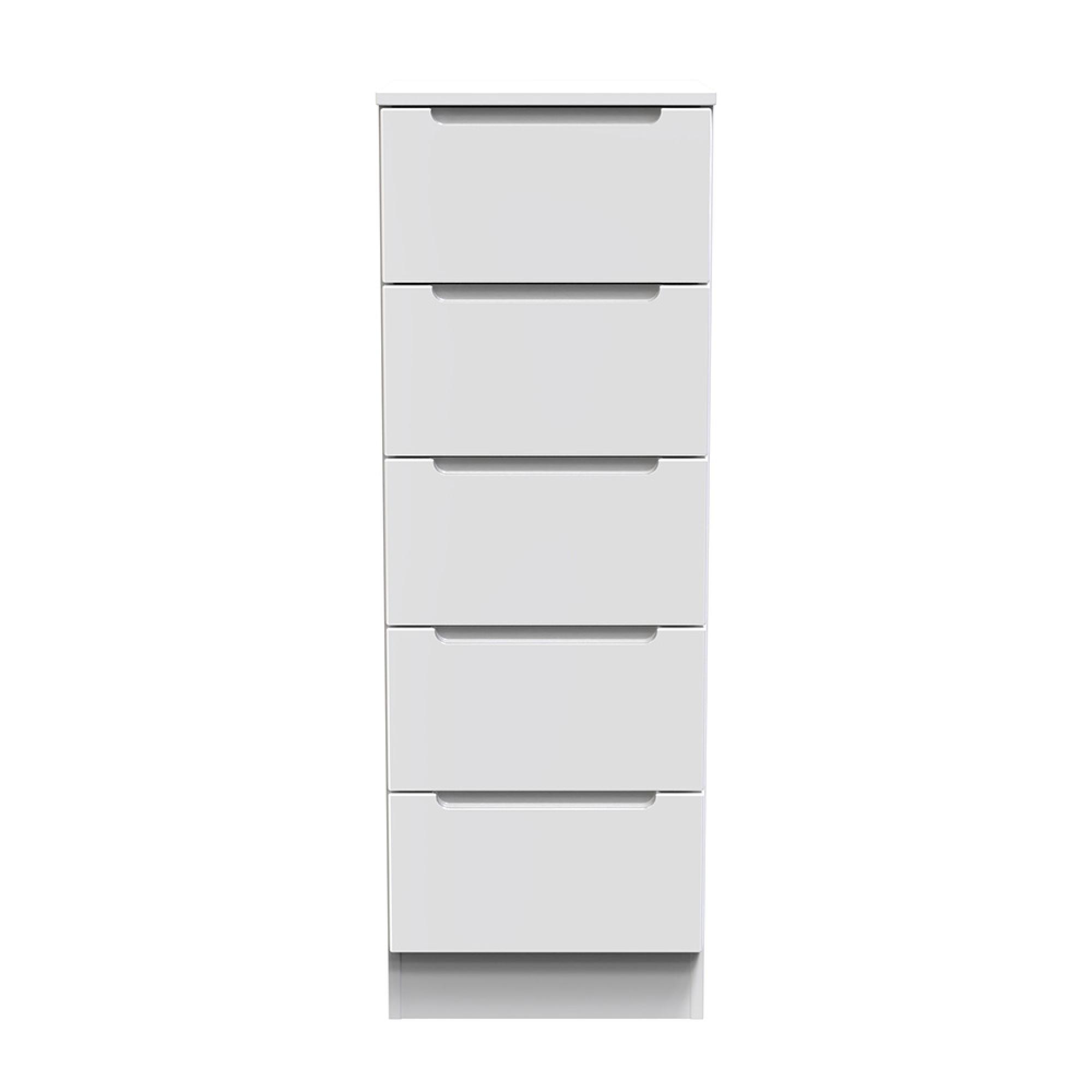 Milan Chest - Narrow - 5 Drawer - White Gloss