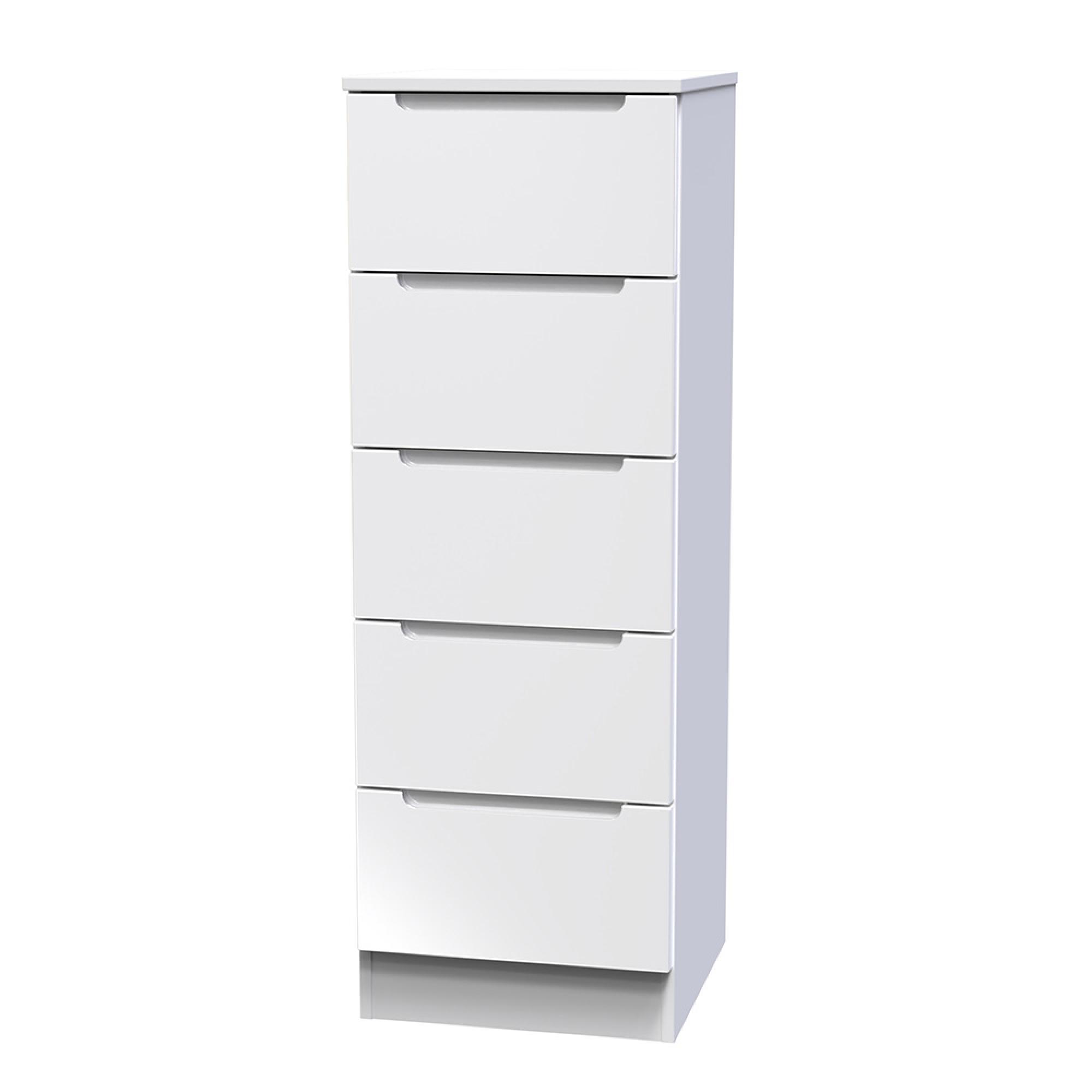 Milan Chest - Narrow - 5 Drawer - White Gloss