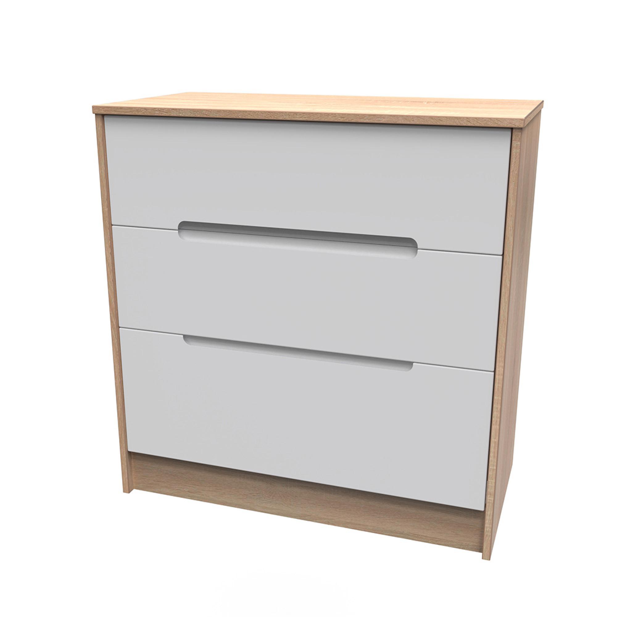 Monaco Chest - Deep - 3 Drawer - White Matt and Oak
