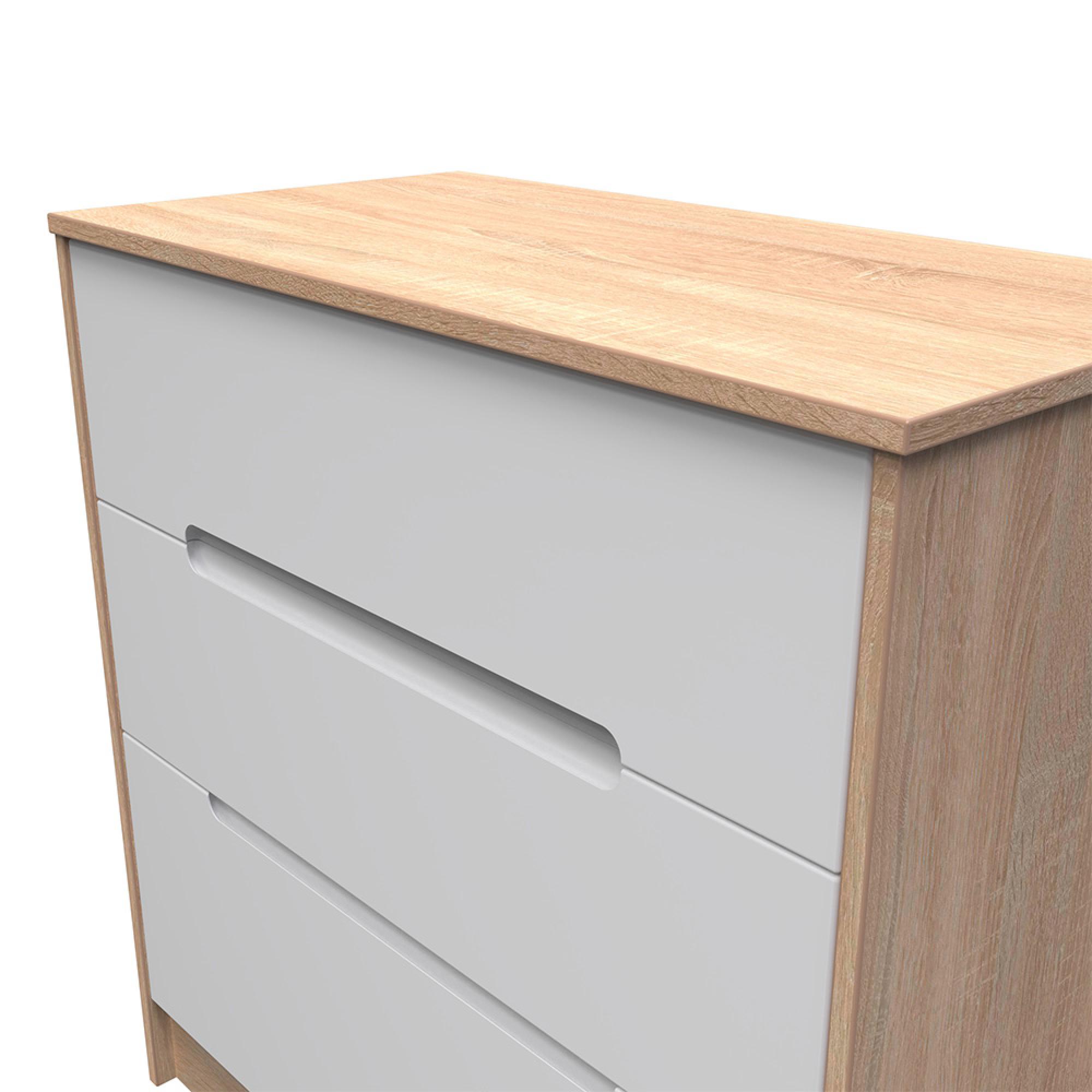 Monaco Chest - Deep - 3 Drawer - White Matt and Oak