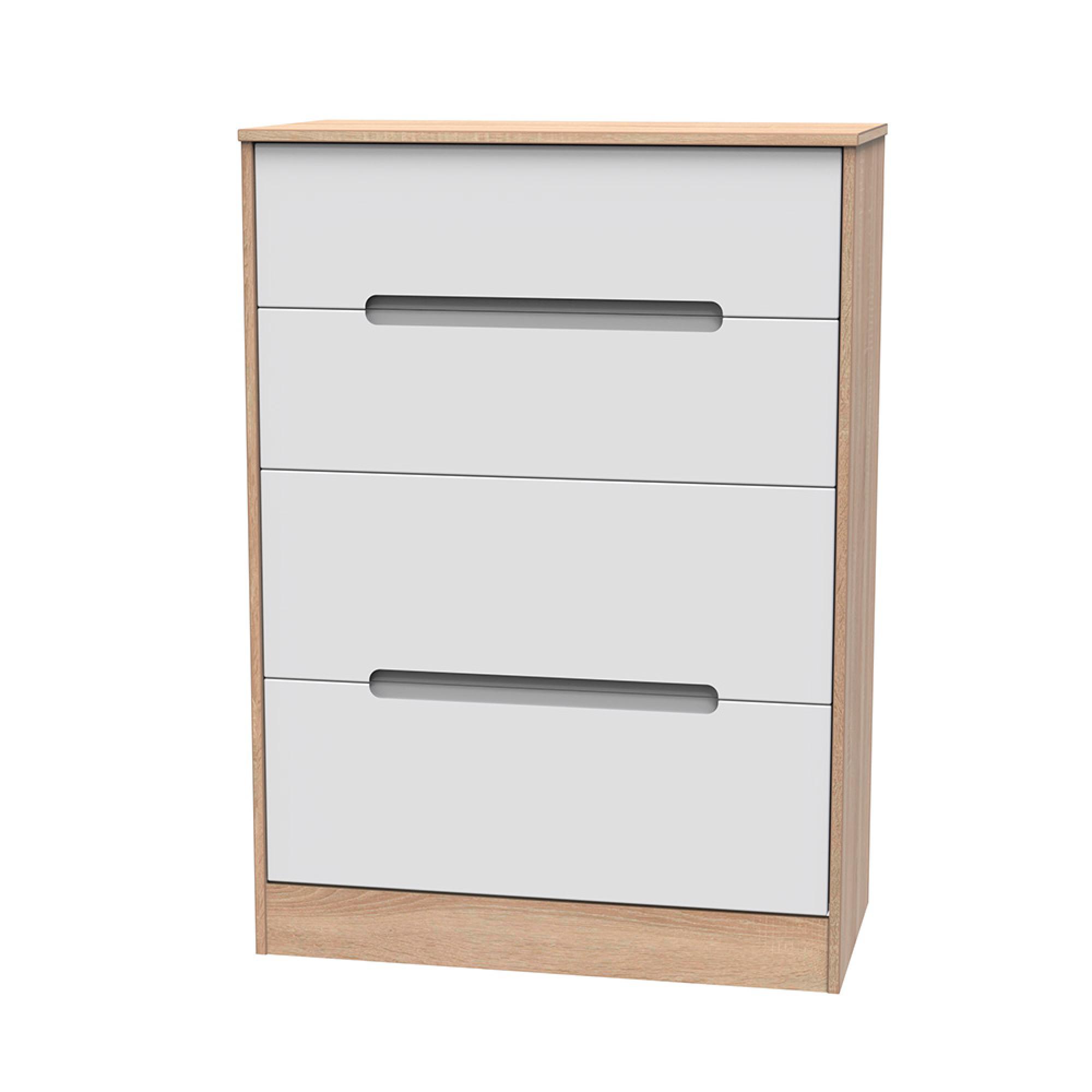 Monaco Chest - Deep - 4 Drawer - White Matt and Oak